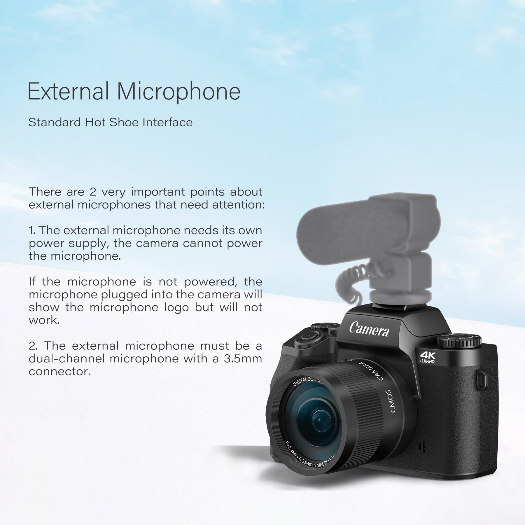 Saneen Digital Camera for Photography, 4K 64MP WiFi Touch Screen Vlogging Camera with Flash, 32GB Micro Card, Lens Hood, 3000mAH Battery, Front and Rear Cameras, 4″Big Screen, Hot Shoe Interface-Black - Image 8