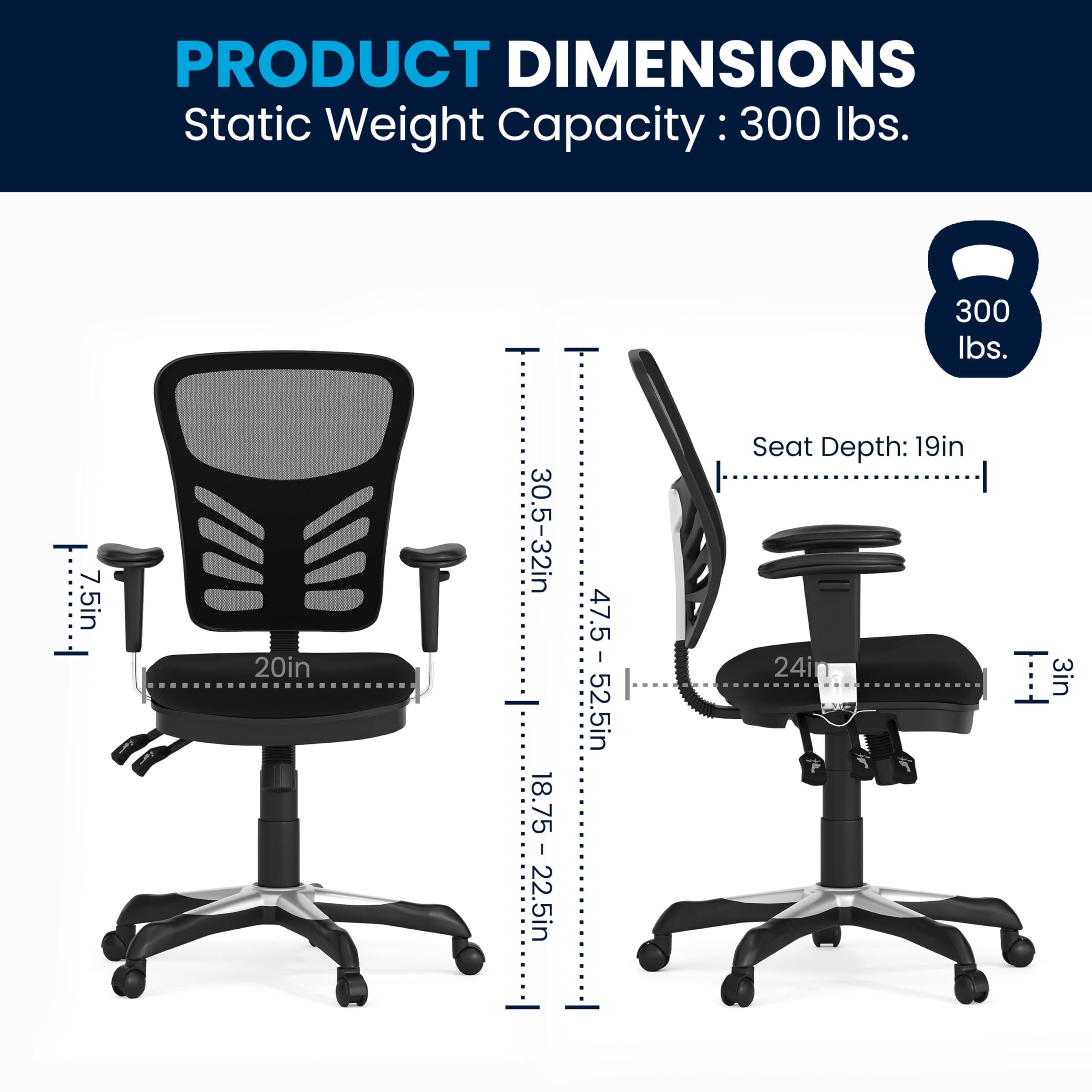 Flash Furniture Nicholas Mid-Back Swivel Desk Chair with Wheels, Mesh Back, Padded Seat, and Armrests, Adjustable Height Mesh Ergonomic Office Chair, Black - Image 3