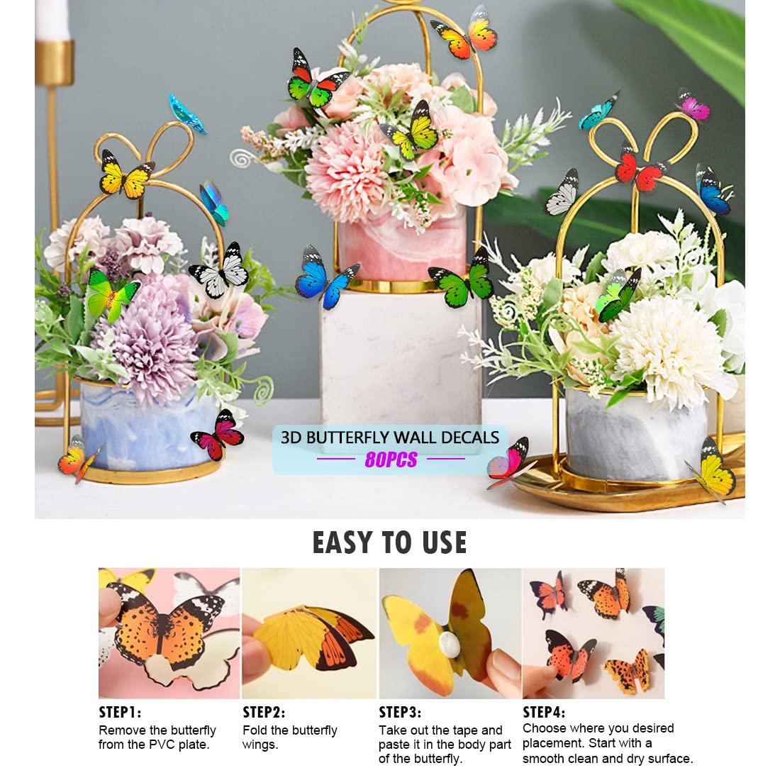 80pcs Butterfly Wall Decor - Plastic Butterflies Wings Foldable Removable Waterproof Reusable Mural Wall Stickers for Home Room Bedroom Nursery Party Wedding Christmas Decorations - Image 6