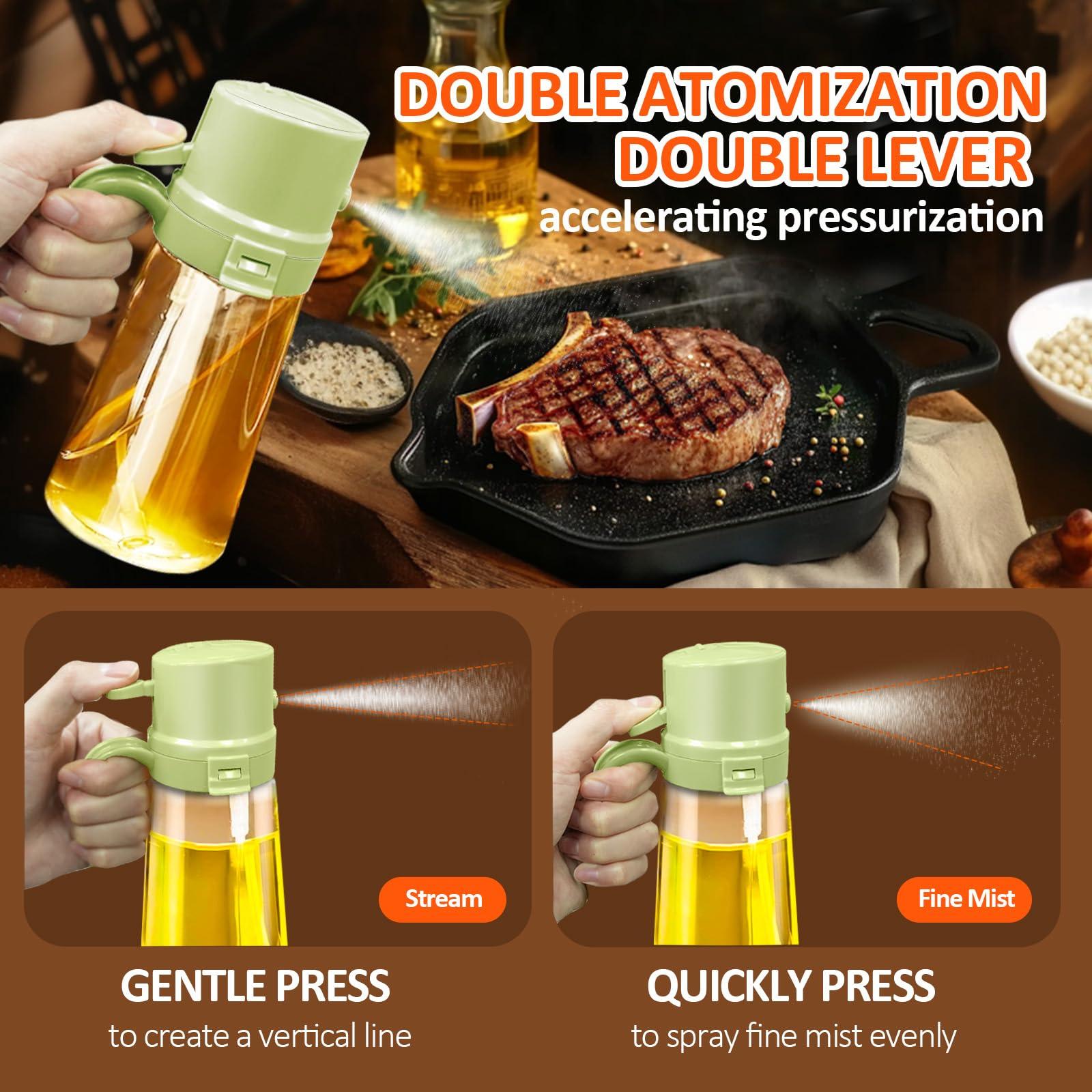 YARRAMATE 16oz/470ml Easy Refillable Oil Sprayer for Cooking, 2 in 1 Oil Dispenser for Kitchen and Oil Sprayer Bottle, Food-Grade Glass Oil Mister with Simple Open Design, Air Fryer,BBQ (Green) - Image 5