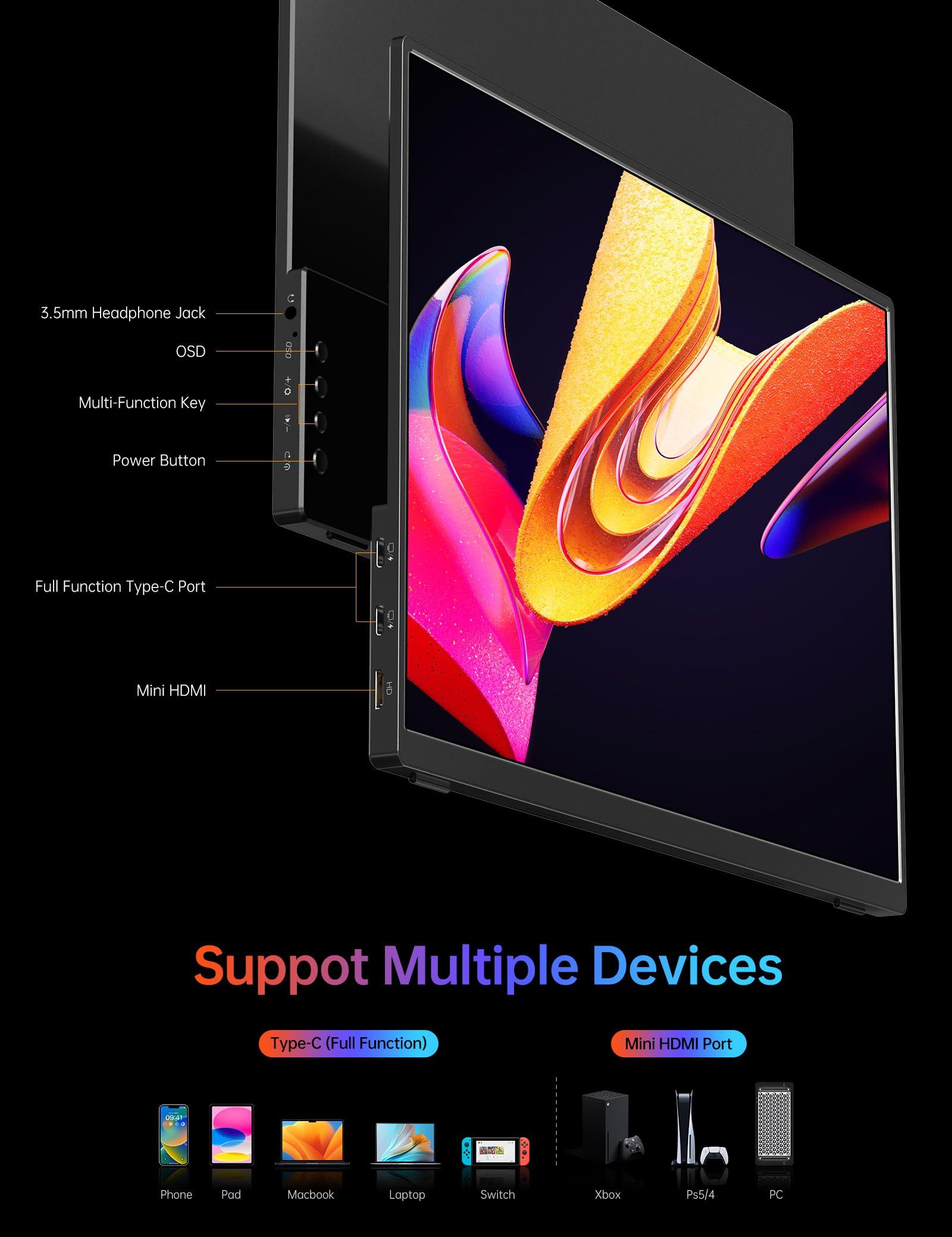 WGK Portable Monitor 14 Inch FHD1200P Ultra-Slim for Laptop Monitor, USB-C HDMI Plug&Play,100% SRGB External monito,Dual Speakers Extender Display. with Smart Cover for Laptop,PC Phone Xbox PS4/5 - Image 5