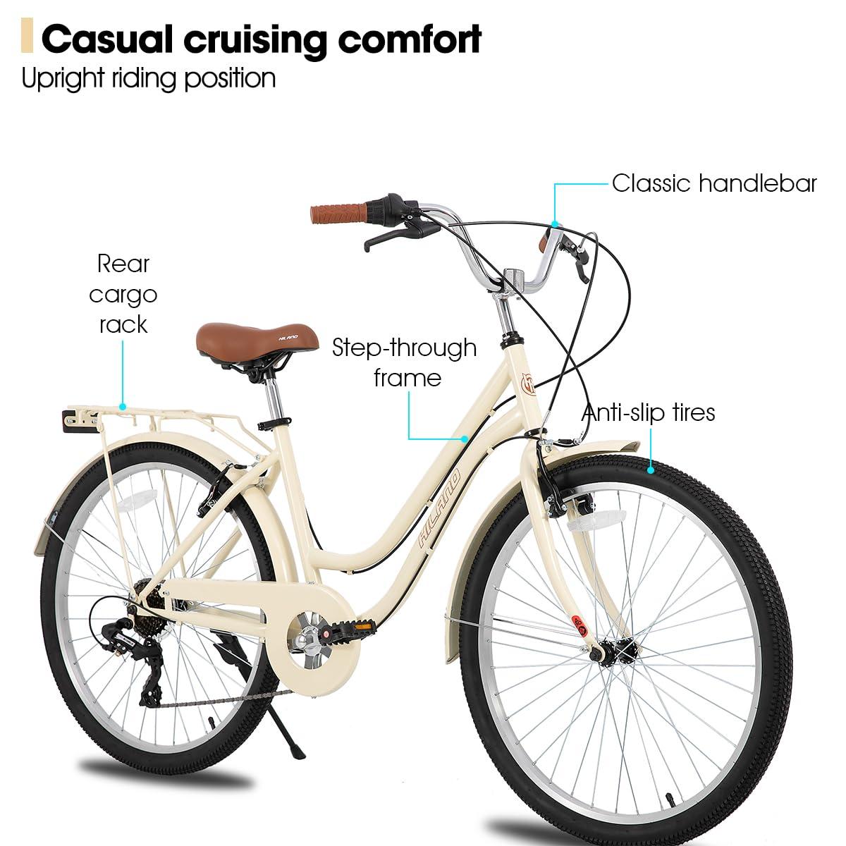 HILAND 26 inch Beach Cruiser Bike for Men and Women, 7 Speed Step-Through Frame Adult Bicycle with Rear Rack, Retrospec Bike Commuter City Bicycle - Image 2