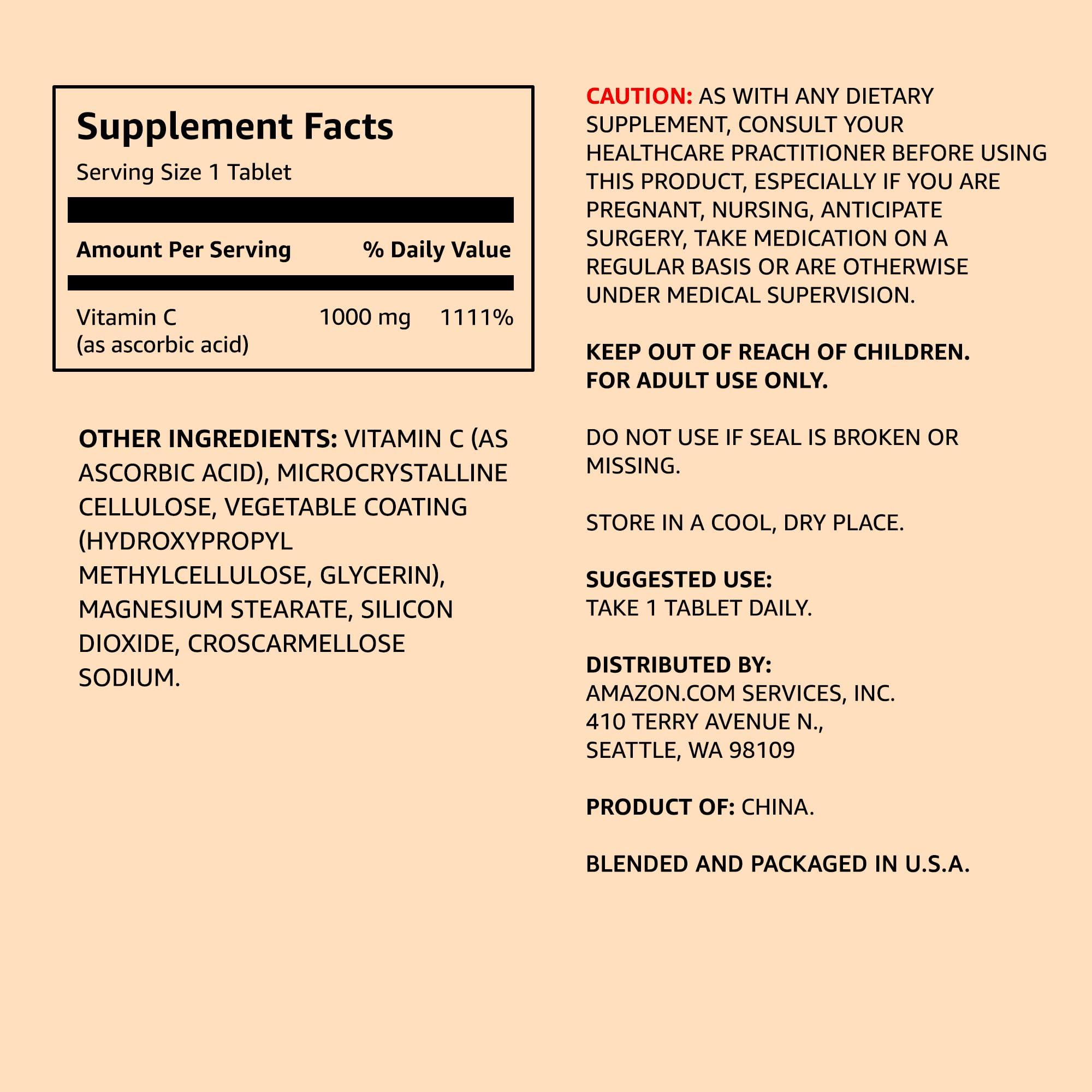Amazon Elements Vitamin C 1000mg, Supports Healthy Immune System, Vegan, 300 Tablets, 10 month supply - Image 2