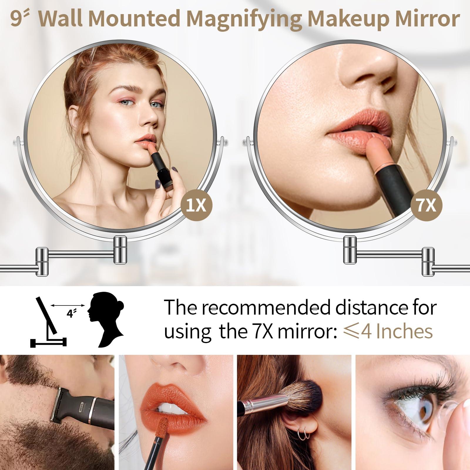 BTremary 9” Large Wall Mounted Makeup Mirror 1X/7X Double-Side Bathroom Magnifying Mirror 360 Swivel Vanity Mirror Extendable Shaving Wall Mount Cosmetic Mirror for Men and Women, Chrome - Image 3