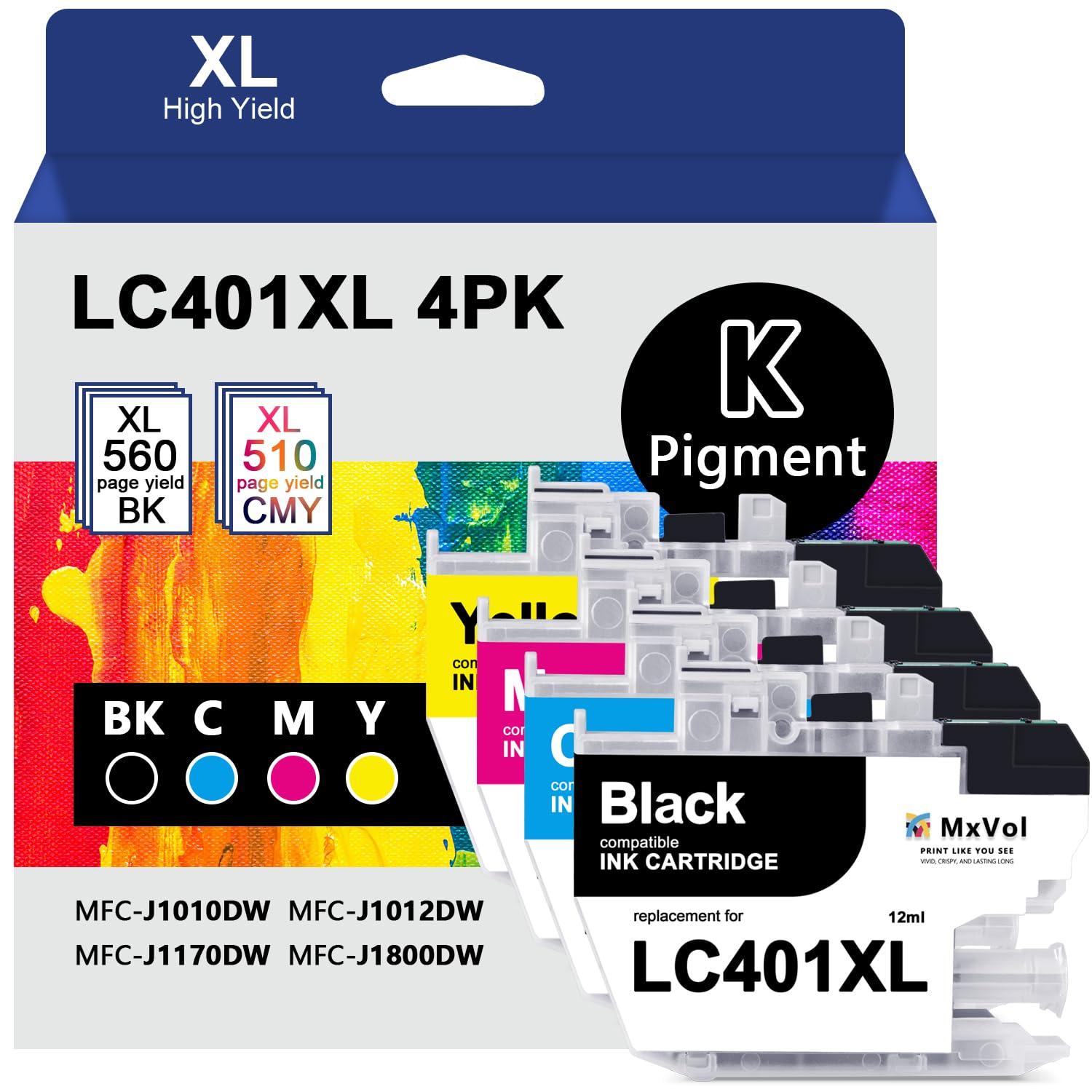 LC401XL LC401 MFC-J1010DW Ink Cartridges High Yield Compatible for Brother Ink cartridges LC 401 XL 401XL for MFC-J1010DW MFC-J1170DW MFC-J1012DW MFC-J1800DW Printer Ink - 4 Pack