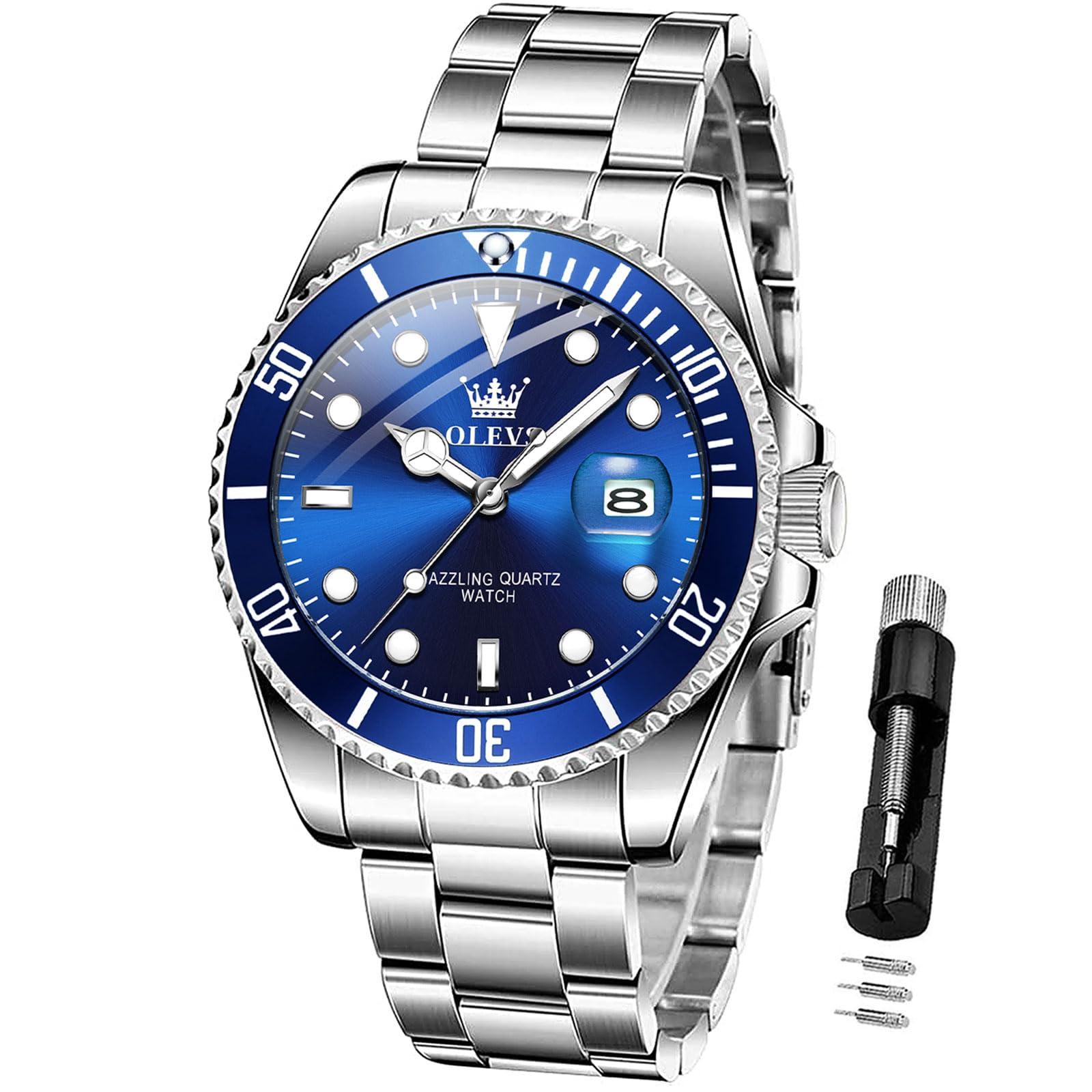 OLEVS Luxury Watches for Men Big Face Stainless Steel Business Dress Analog Quartz Watch with Day Waterproof Luminous Mens Wrist Watch