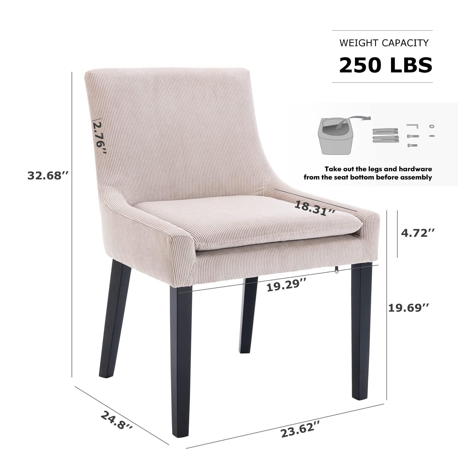 COLAMY Modern Dining Chairs Set of 6, Upholstered Corduroy Accent Side Leisure Chairs with Mid Back and Wood Legs for Living Room/Dining Room-Beige - Image 3