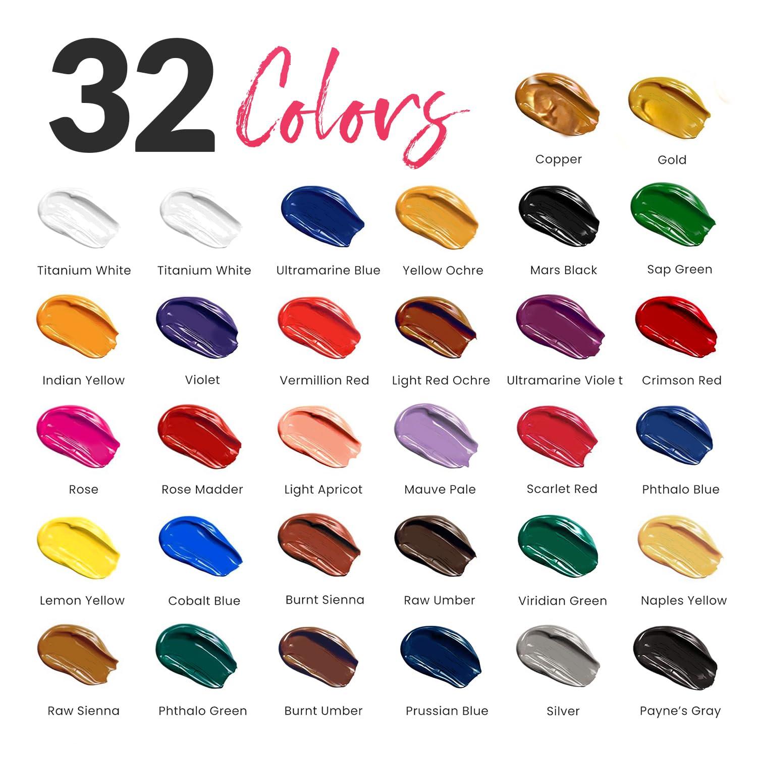 Chalkola Acrylic Paint Set for Adults & Kids - 56 Pcs Canvas Painting Kit with 32 Paints (22ml), 10 Brushes, 10 Canvases, Tabletop Easel, Palette, Knife - Professional Craft & Art Painting Supplies - Image 3