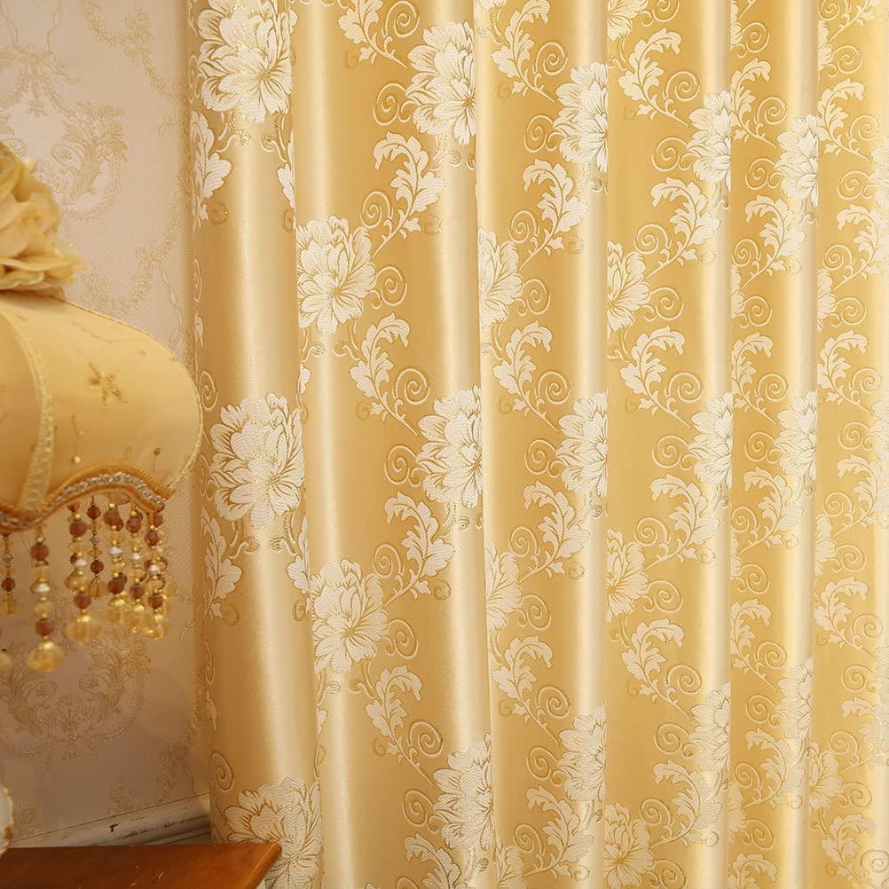 ELKCA Luxury Gold Floral Curtains for Bedroom Jacquard Window Curtains for Living Room,Grommet Top,2 Panels(Floral-Golden,52 by 96 inch Long) - Image 6