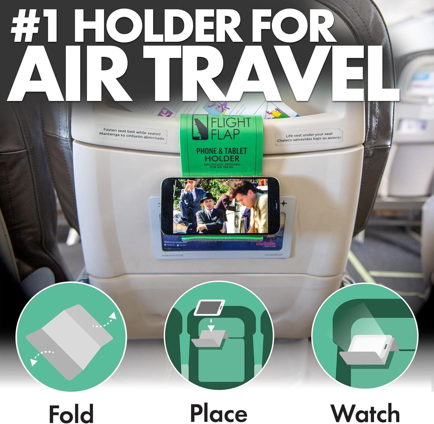 Flight Flap Airplane Phone Holder, Flexible Cell Phone Holder, Folding Cellphone Stand for Desk, Bed, Office, Treadmill - Airplane Accessories Long Flight Travel - Plane Essentials (Original Green) - Image 2