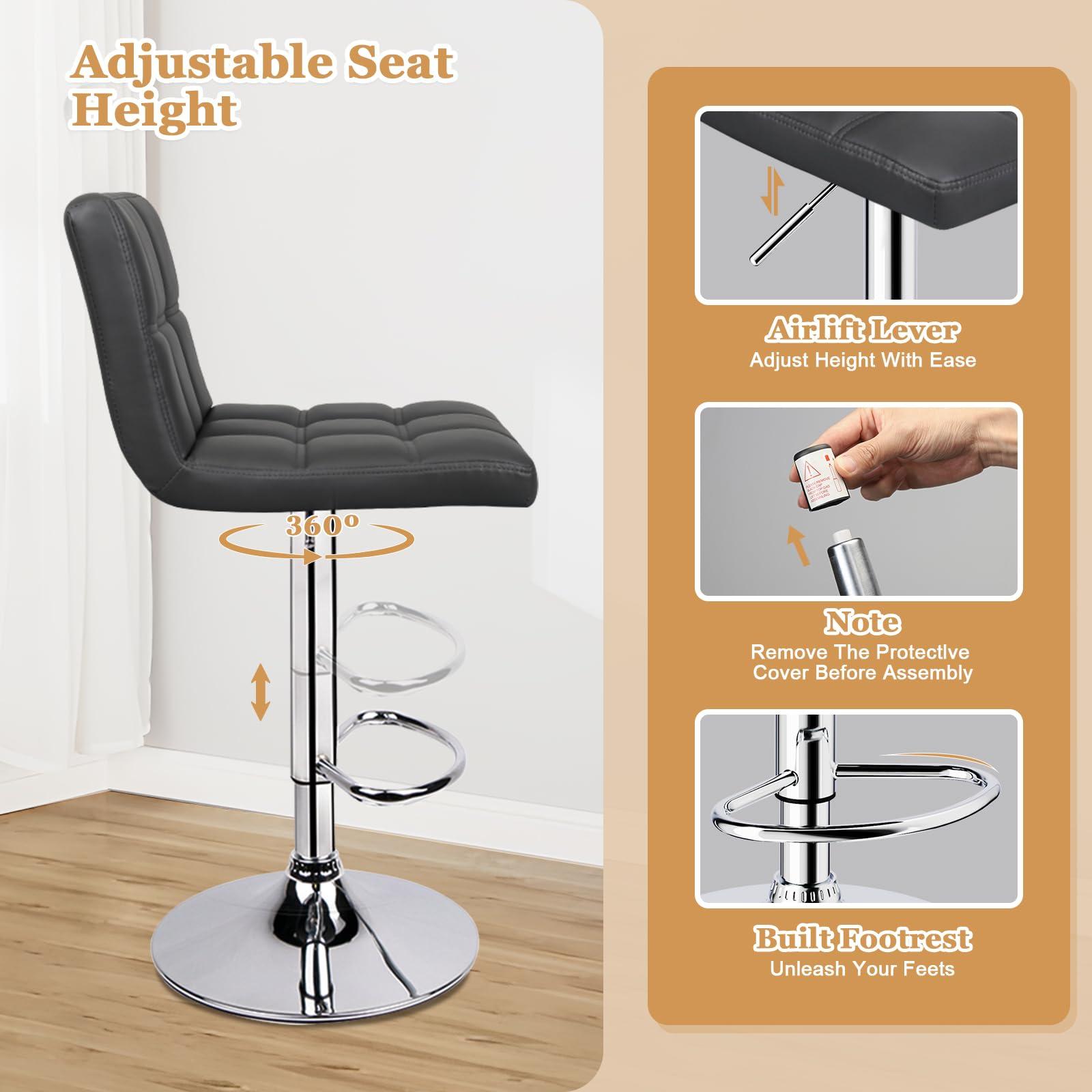 ERGOSEAT 6-Squares Back with Double Needle Adjustable Bar Stools, Set of 2, Black - Image 6