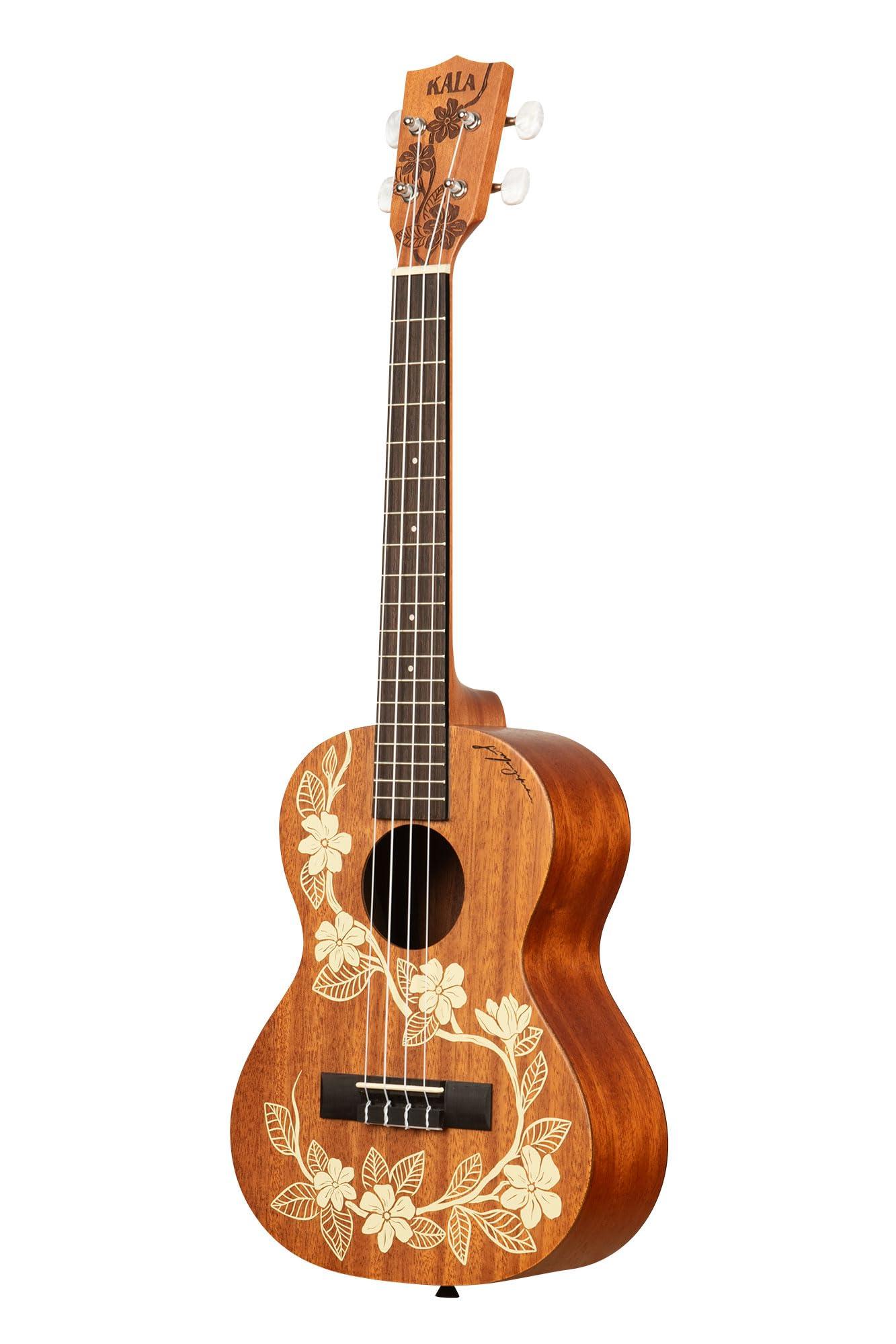Kala Brand Music Co., 4-String Ukulele, Right, Stained Mahogany with Ivory Graphic, Tenor (KA-Gardenia-T_W/Bag) - Image 3