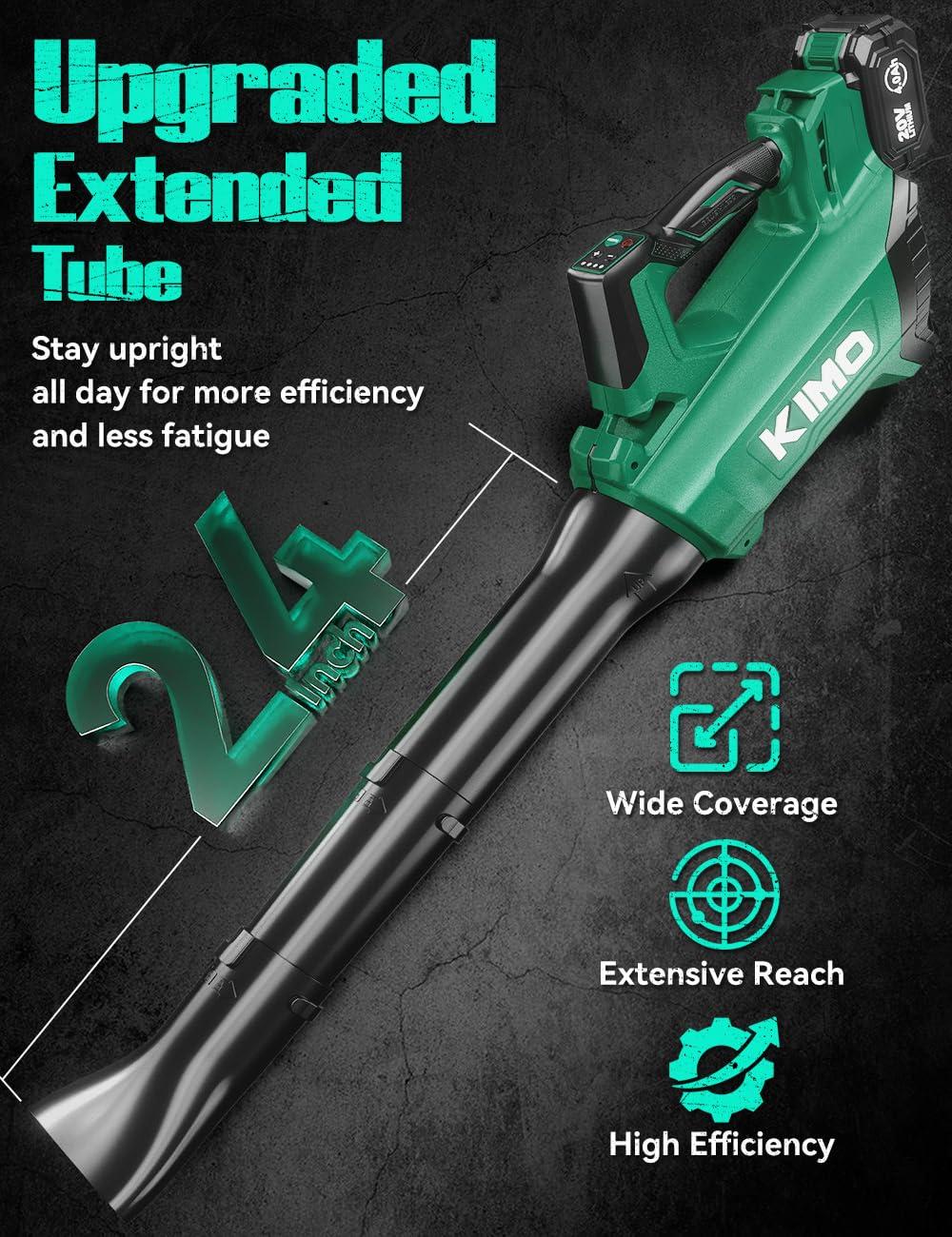 KIMO Leaf Blower Cordless with Battery and Charger, 650CFM 160MPH, Turbo Mode and 4 Speeds, Brushless Motor, 2 Pack 4000mAh Battery Powered Leaf Blowers for Lawn Care, Shoulder Strap, 3 Extended Tube - Image 7