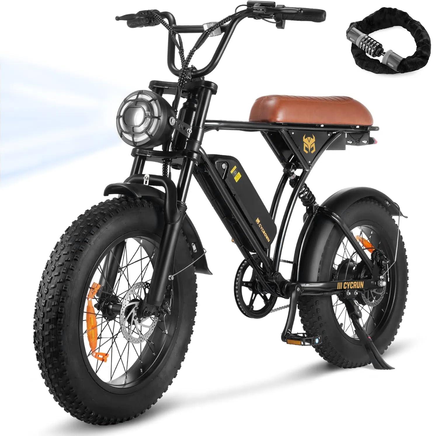 CYCROWN Electric Bike for Adults,Peak 1000W/1500W Motor,20/28MPH 55-150Mile ebikes for Adults with 10.4AH/13AH/26AH Battery,20" Fat Tire Electric Dirt Bike Commuting Off Road Ebike, UL2849