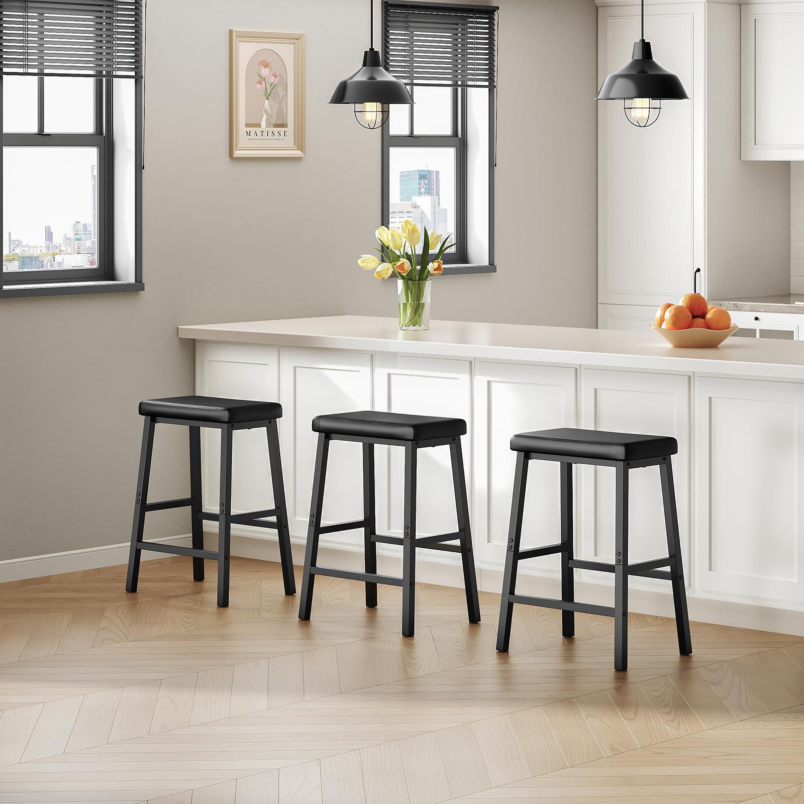 HOOBRO Bar Stools, 24" Set of 2 Bar Chairs, PU Leather Upholstered Breakfast Stools, Easy Assembly, Suitable for Kitchen, Bar, Dining Room, Black BB01MD01 - Image 10