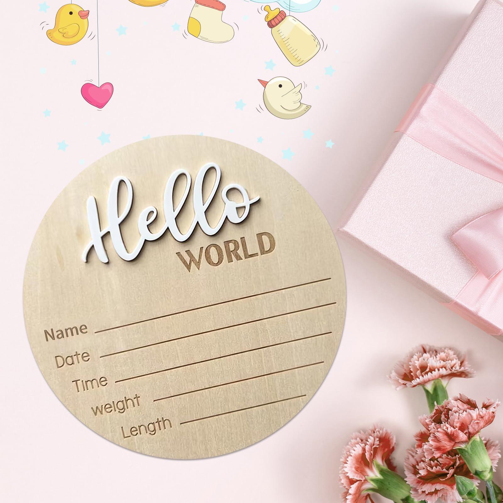Baby Announcement Sign, ​5.9 Inch Wooden Hello World Newborn Signs, Birth Announcement Sign, Baby Shower Hospital Nursery for Newborn Boys and Girls (White) - Image 5