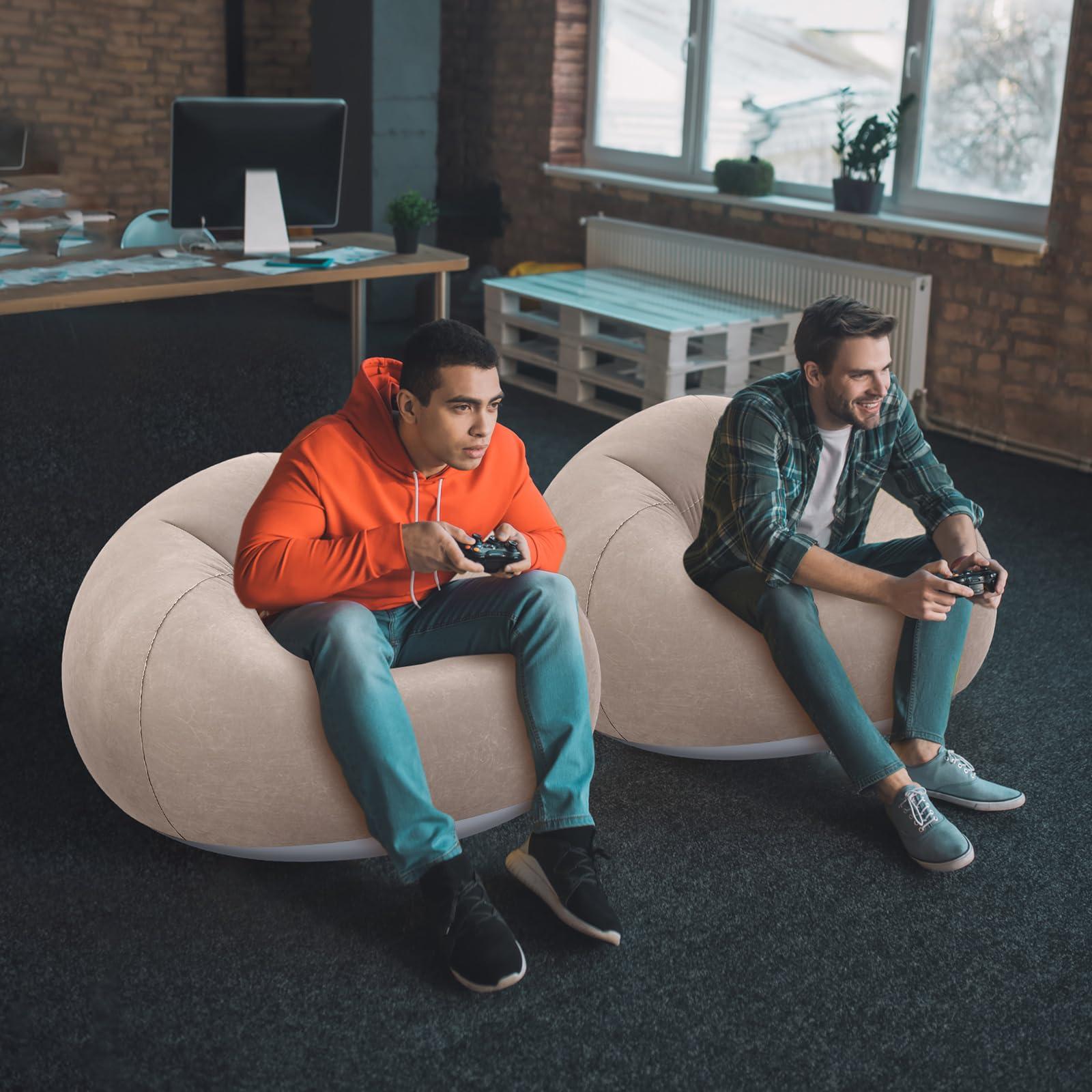 Realspring Inflatable Bean Bag Chairs Outdoor Blow up Camping Chairs Inflatable Lazy Sofa Folding Portable Bean Bag Loungers Couch for Adults Kids(Coffee,2 Pcs) - Image 4