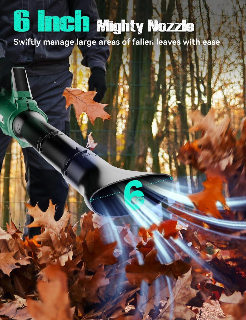 KIMO Leaf Blower Cordless with Battery and Charger, 650CFM 160MPH, Turbo Mode and 4 Speeds, Brushless Motor, 2 Pack 4000mAh Battery Powered Leaf Blowers for Lawn Care, Shoulder Strap, 3 Extended Tube - Image 5