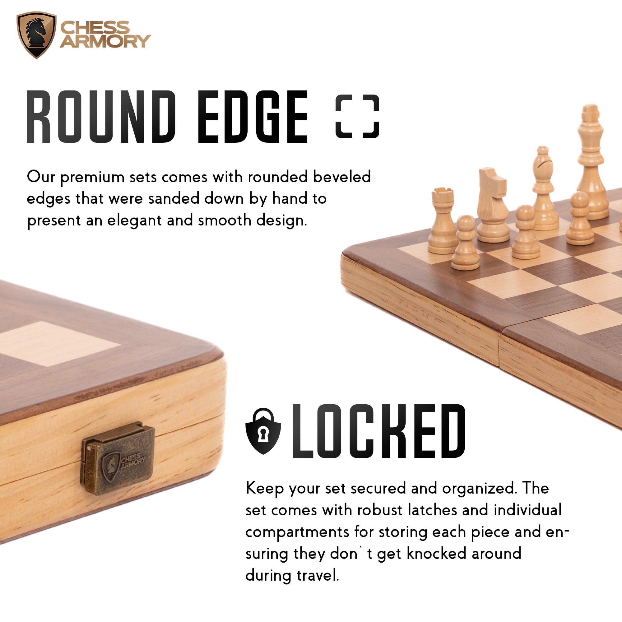 15 Inch Magnetic Wooden Chess Set for Adults & Kids - Folding Travel Chess Board with Handcrafted Staunton Pieces, Extra Queens, and Storage Slots - Image 6