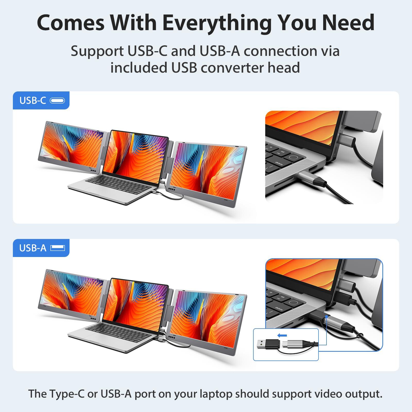 KYY Laptop Screen Extender, 14'' FHD 1080P USB-C Portable Monitor, IPS Computer Monitor, Dual Monitor for Triple Screen, for 12"-16" Laptop (Mac, Wins, Android) - Image 7
