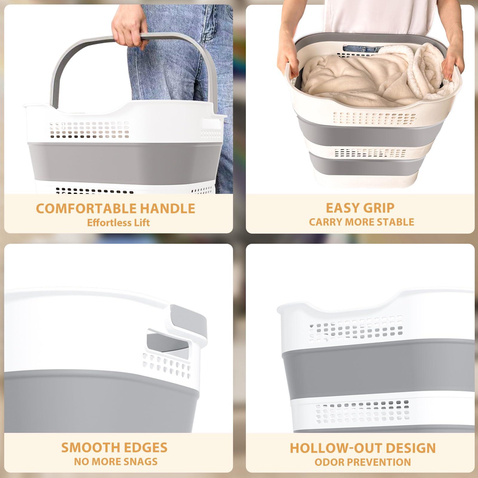 OOAMBB 43L+43L Collapsible Laundry Baskets plastic, Pop Up Laundry hamper/Storage Container, Foldable Laundry Basket with Handles, Durable,Space Saver (Grey, 2 Packs) - Image 5