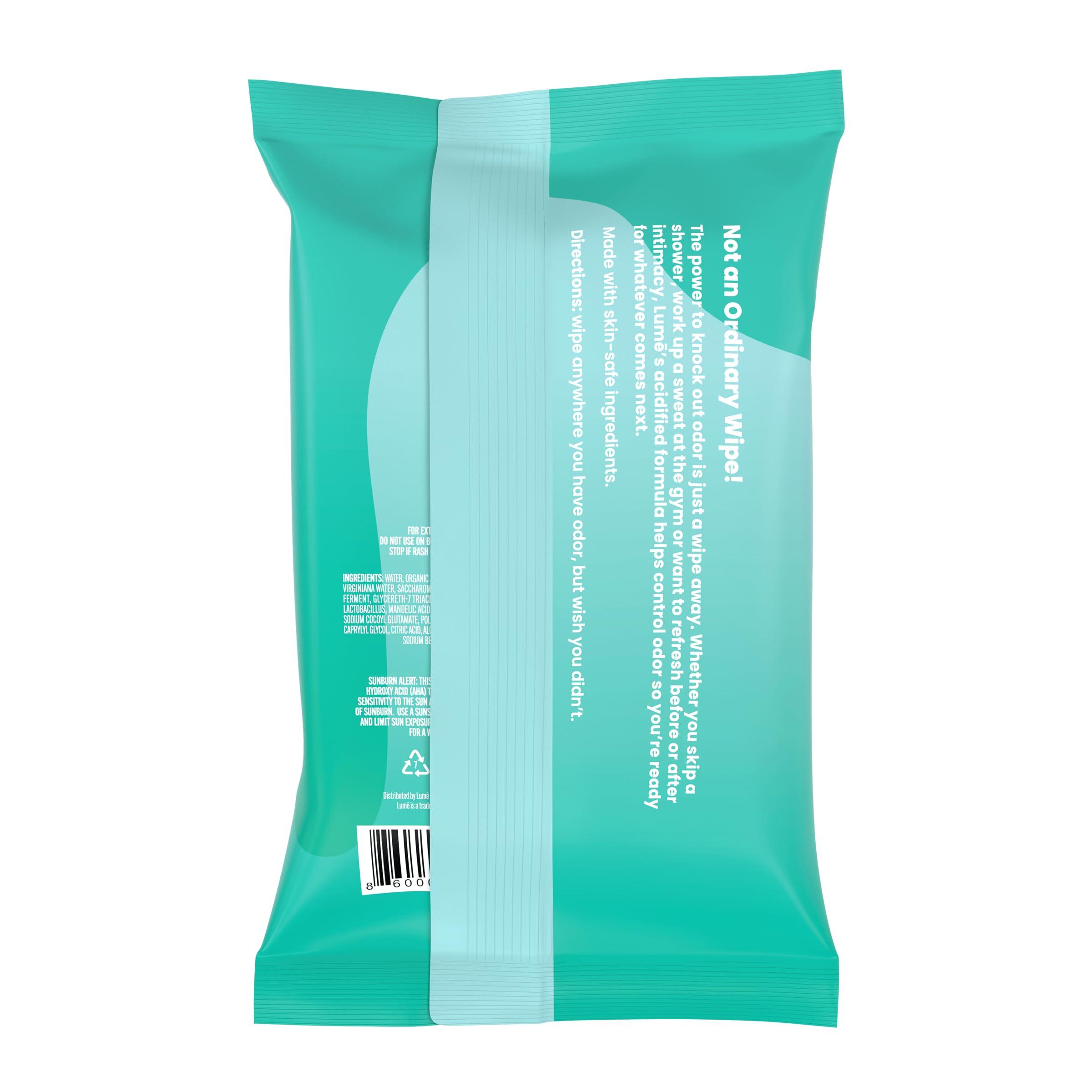Lume Acidified Deodorant Wipes - 24 Hour Odor Control - Aluminum Free, Baking Soda Free, Skin Loving - 15 Count (Pack of 3) (Cool Cucumber) - Image 2