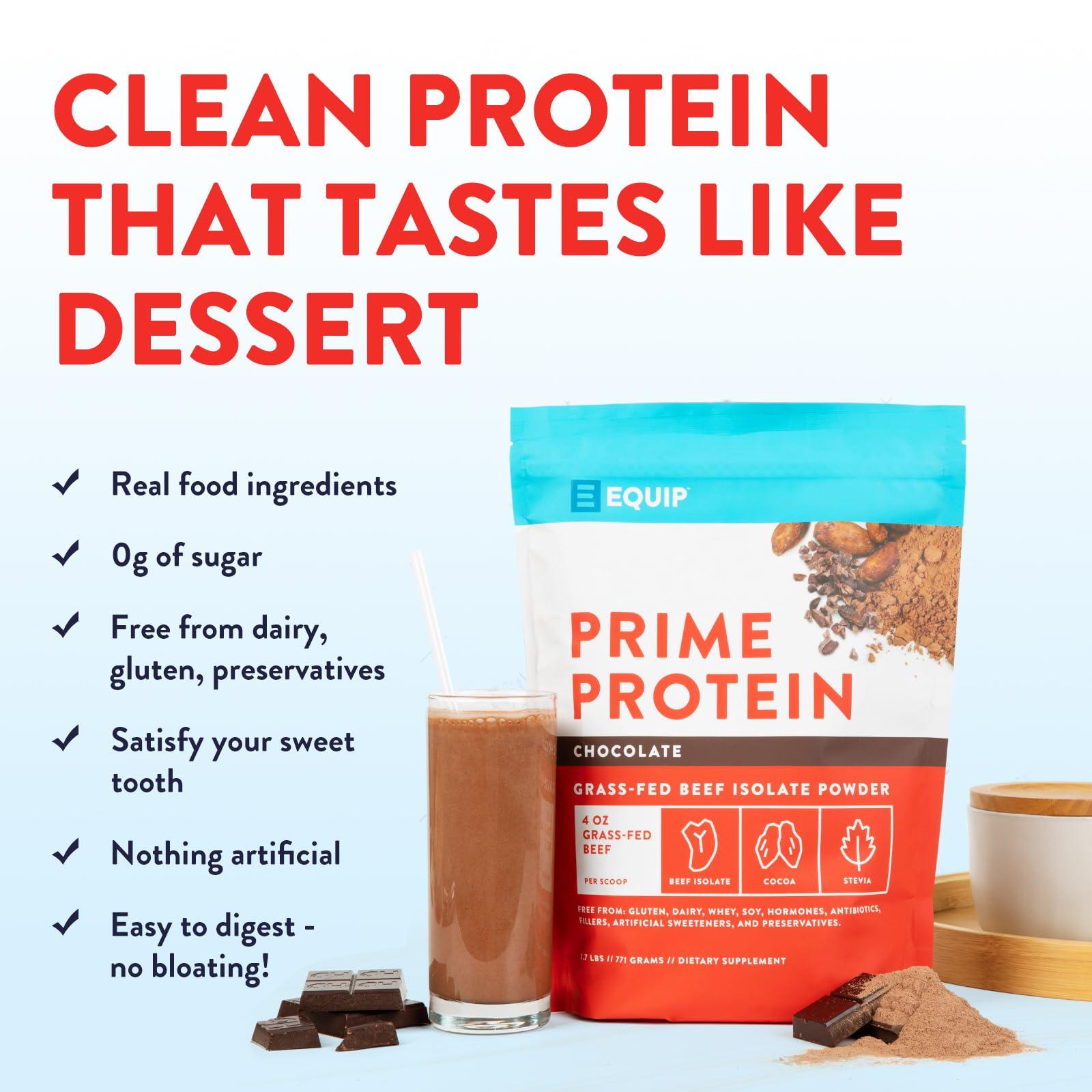 Equip Foods Prime Protein Powder | Clean, Grass Fed Beef Protein Isolate | Carnivore Protein Powder | Paleo, Keto Friendly | Gluten, Dairy Free | Helps Build & Repair Tissue | 30 Servings, Chocolate - Image 3