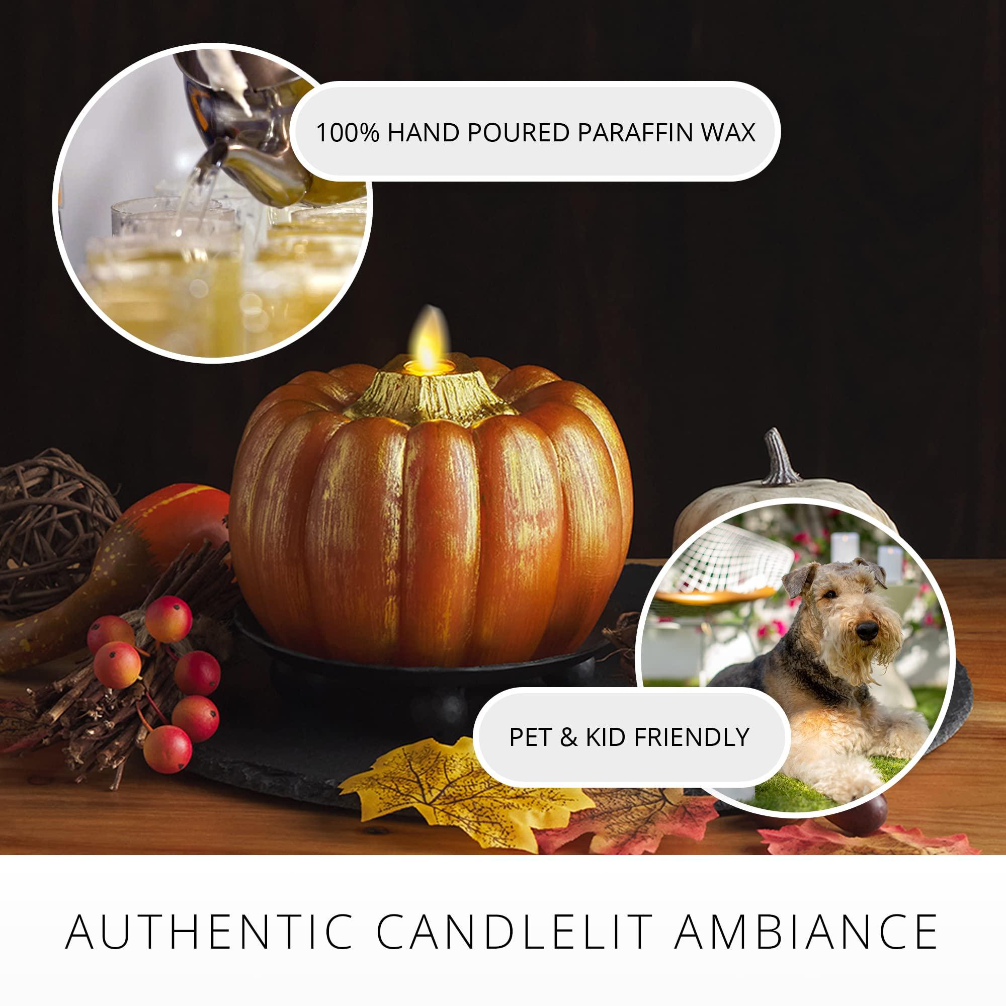 Luminara - Flameless Halloween LED Candle Battery Operated Moving Flame - Metallic Gold Orange Pumpkin - Pack of 1-5x4.5 - Unscented Indoor Use - Image 5