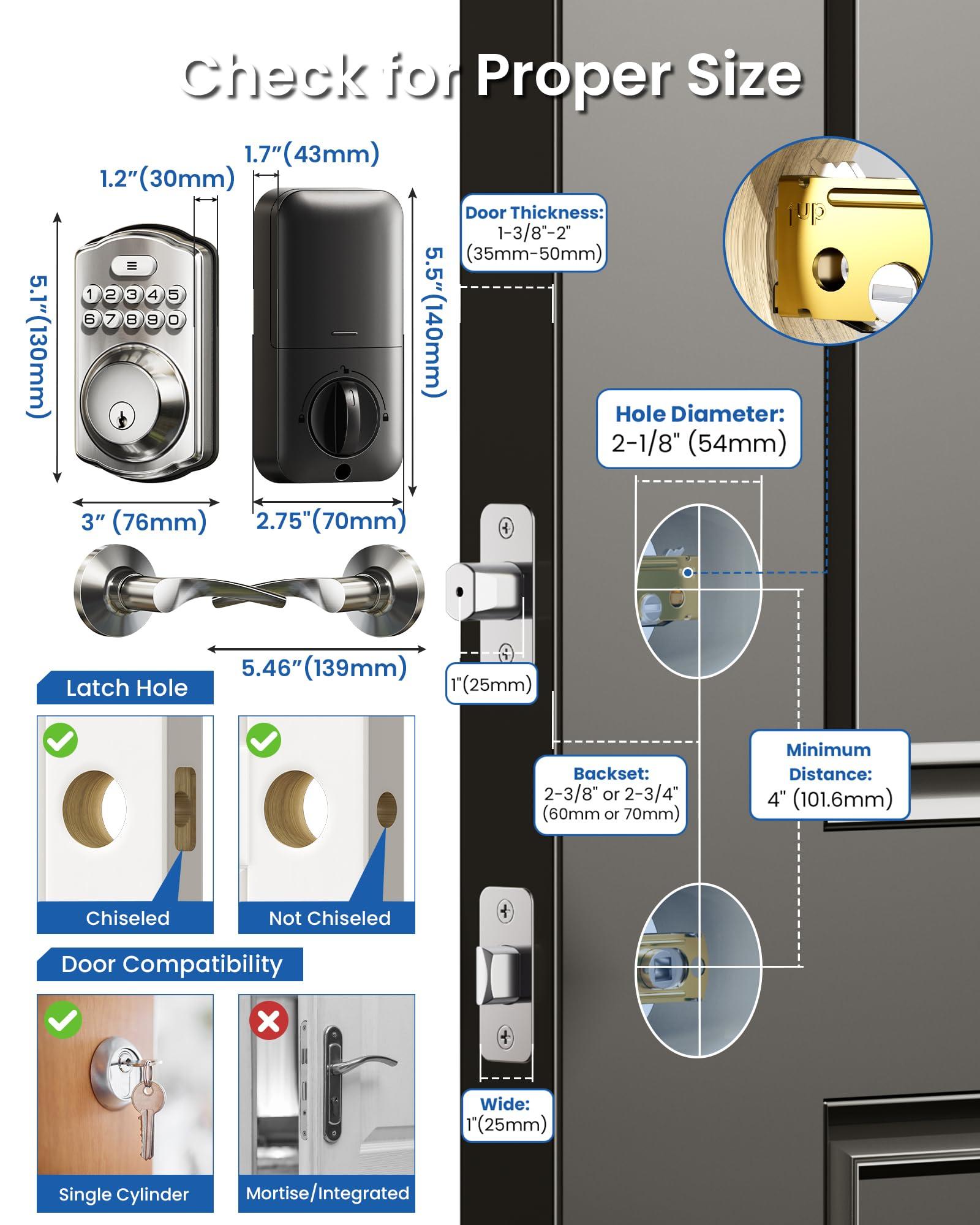 Veise Keyless Entry Door Lock with 2 Lever Handles - Electronic Keypad Deadbolt, Easy Installation Digital Smart Front Door Lock Set, Satin Nickel - Image 6