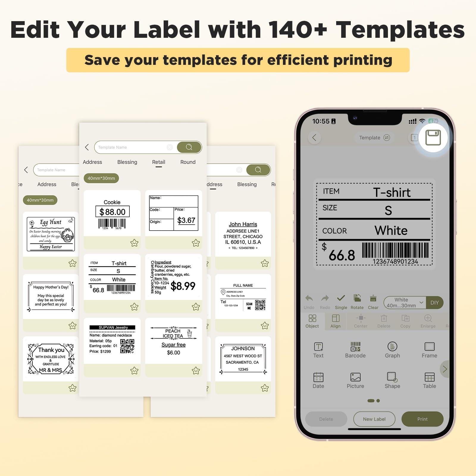 SUPVAN T50M Pro Bluetooth Label Maker Machine with 3 Tapes, Wide Waterproof Label, Versatile App with 40 Fonts and 450+ Icons, Inkless Labeler for Home, Kitchen, School, Office Organization, Black - Image 5