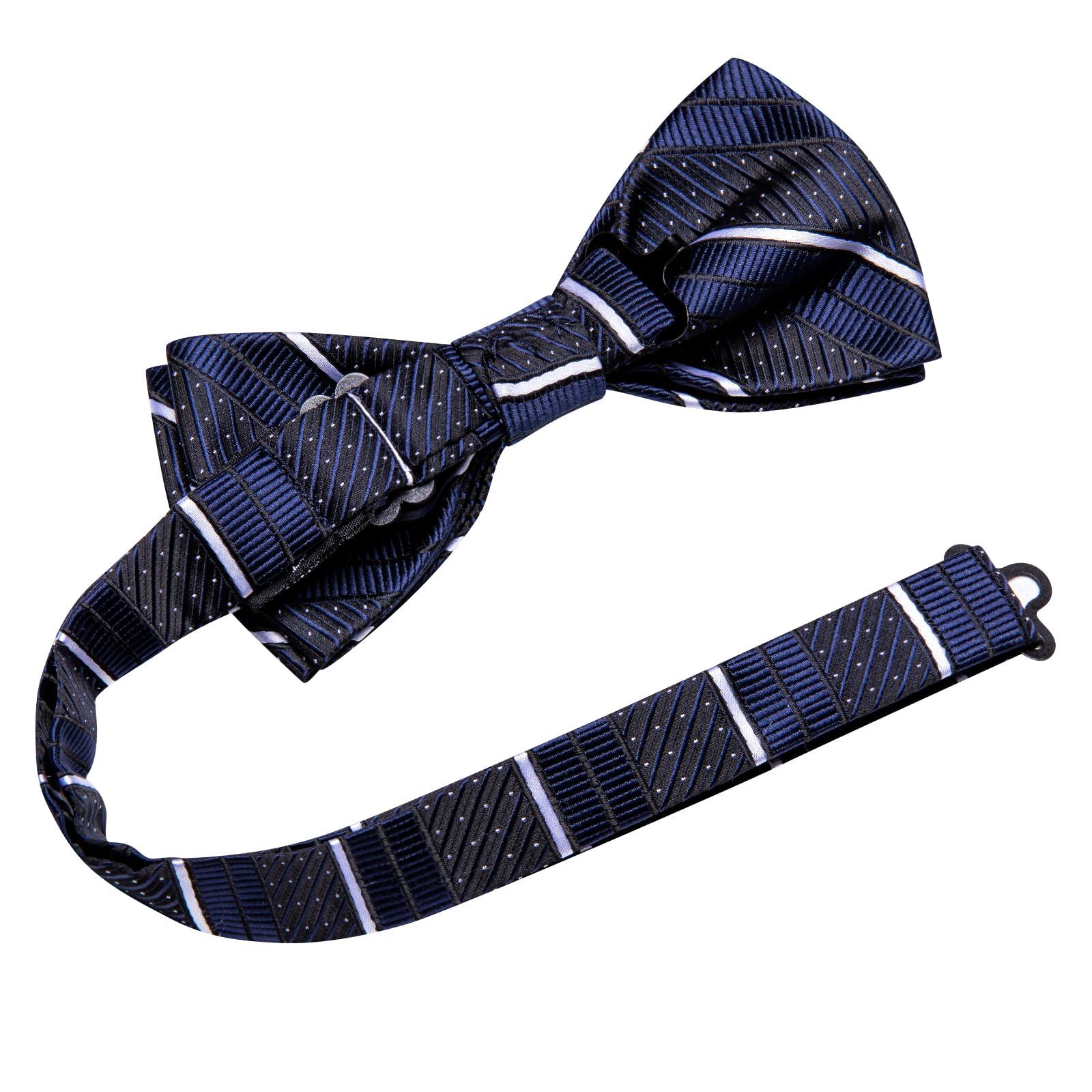 Dubulle Mens Paisley Striped Bowtie Set Pre-tied Bowtie for Men and Pocket Square Set Wedding Business - Image 6