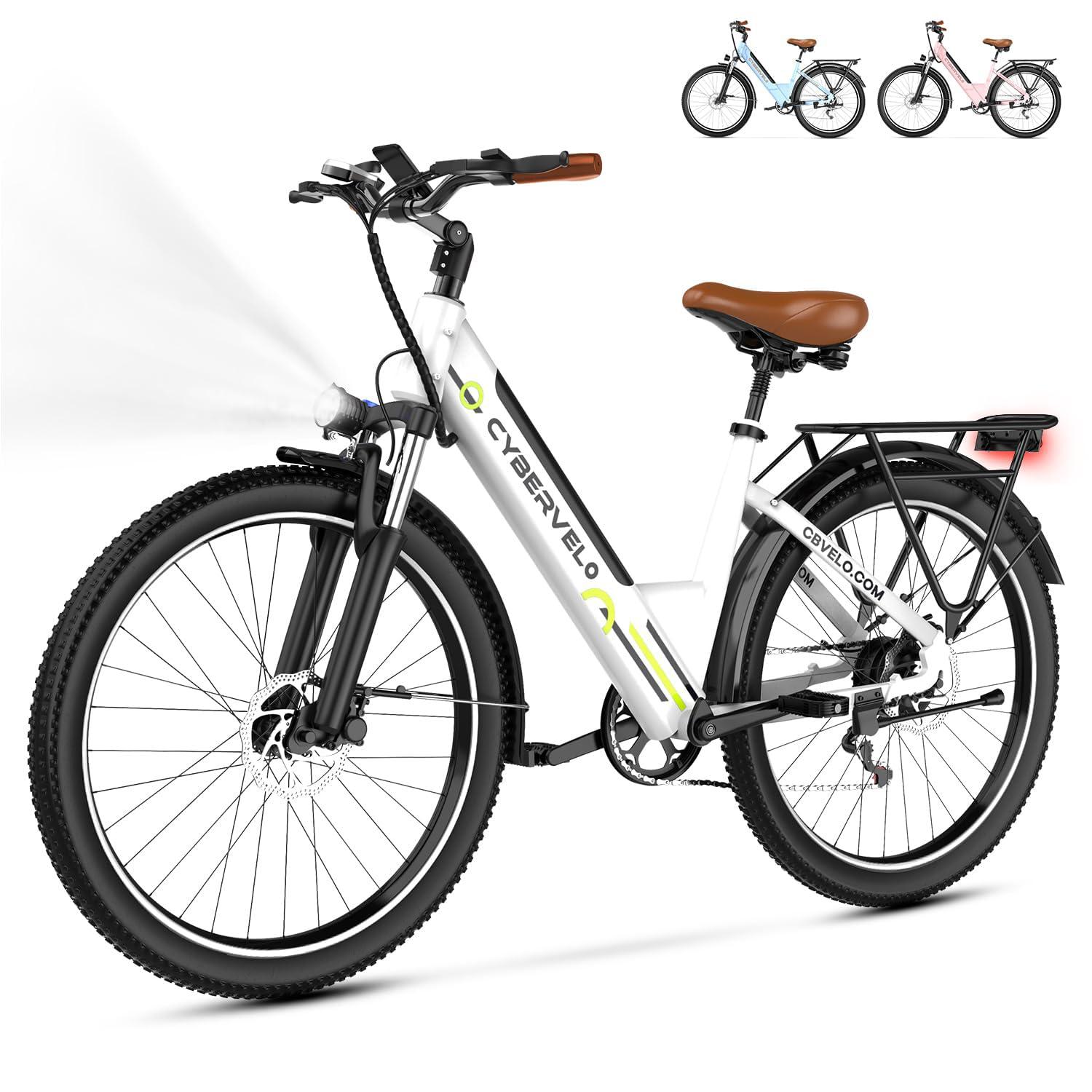 Cybervelo 1000 Peak Electric Bike for Adults,up 80 Miles Removable Battery Ebike, 26" Electric E Bike with 7-Speed,Adult Electric Bicycles for Commute Beach Snow Womens All Terrain