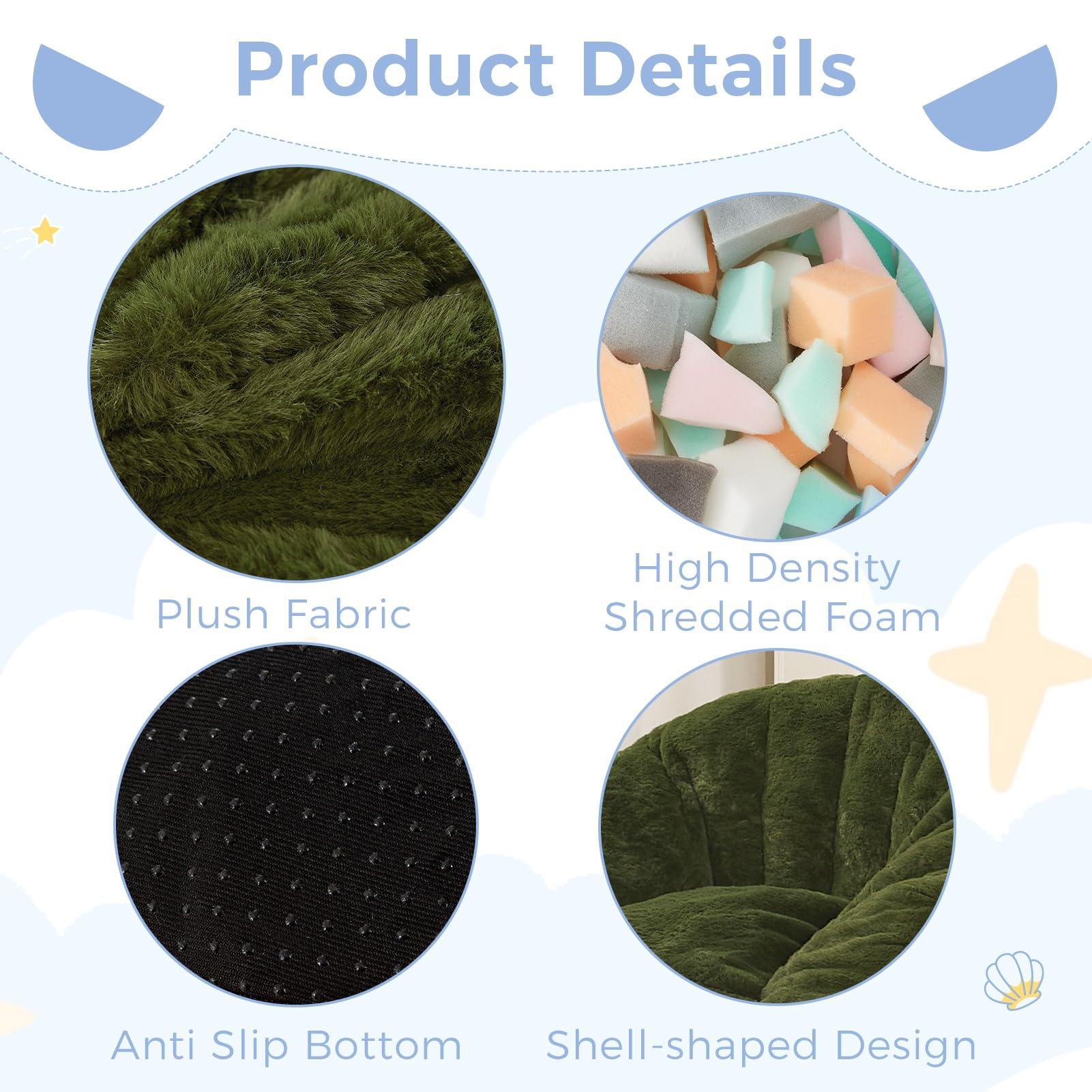 MAXYOYO Bean Bag Chair for Kids, Shell Shaped Bean Bag Couch for Boys and Girls, Toddler Chair Bean Bag Sofa for Playroom, Nursery Room, Green - Image 6