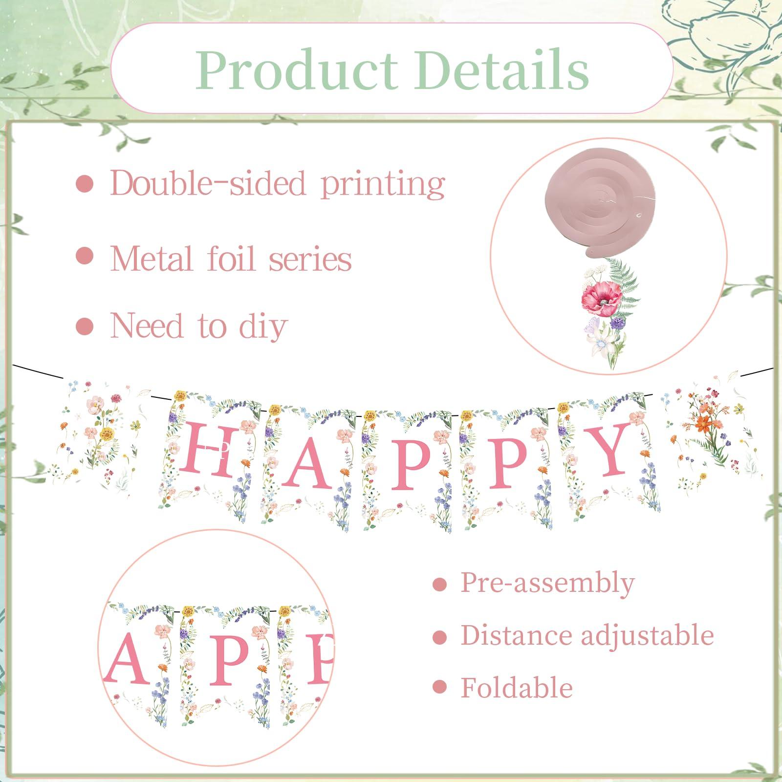 Rngmsi Flower Birthday Decorations for Girls Women, 14PCS Wildflower Floral Happy Birthday Banners Hanging Swirls and Honeycomb Centerpieces Decor Supplies - Image 4
