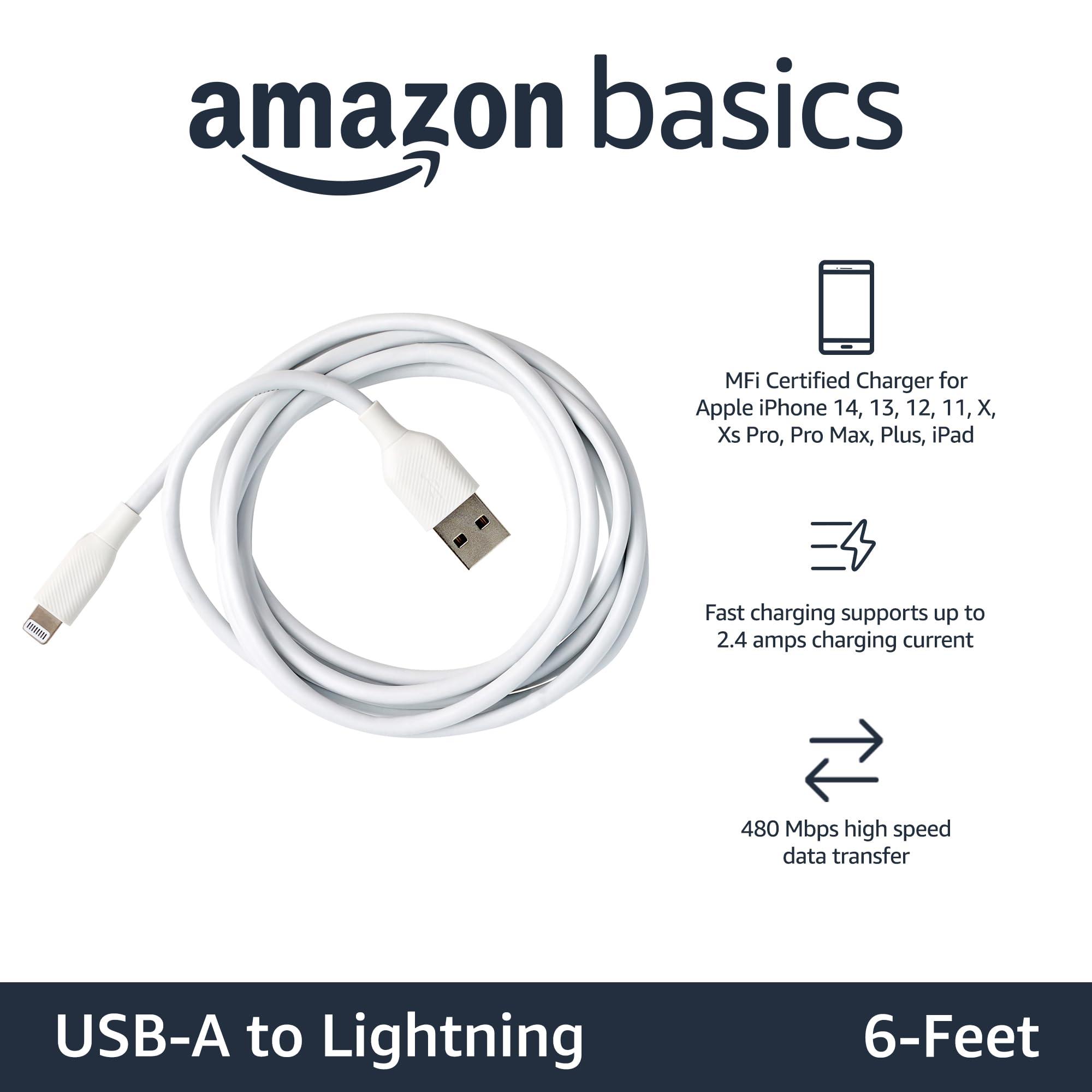 Amazon Basics 2-Pack Fast Charging USB-A to Lightning ABS Durable Charger Cable, MFi Certified for Apple iPhone Charging, iPhone 14 13 12 11 X Xs Pro, Pro Max, Plus, iPad, 6 Foot Length, White - Image 2
