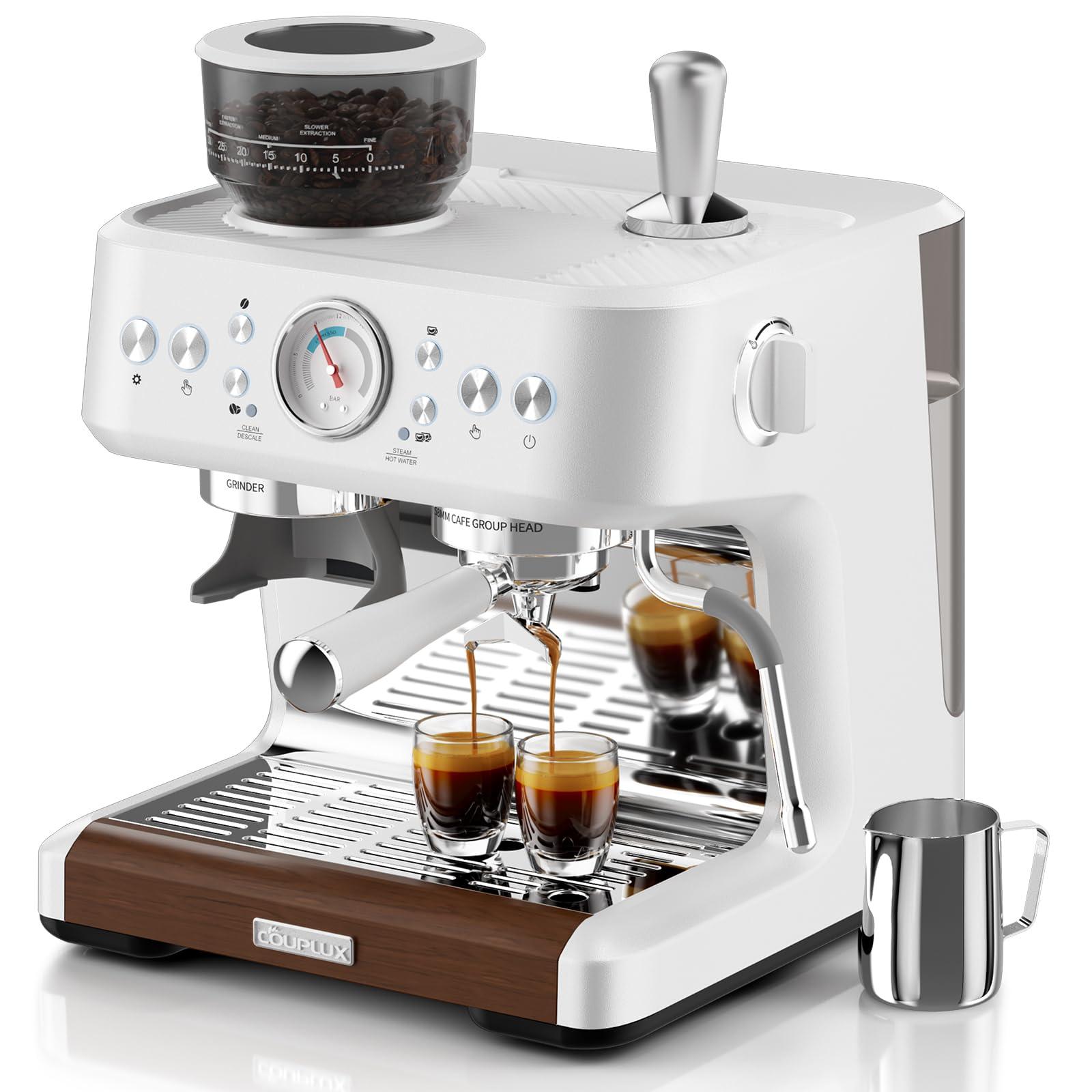 COUPLUX Espresso Machine with Grinder, Dual-Boiler&Temperature Adjustable Espresso Coffee Machine 58MM Cafe Espresso Maker with Powerful Steam Wand Beginner Friendly Latte Cappuccino Machines for Home