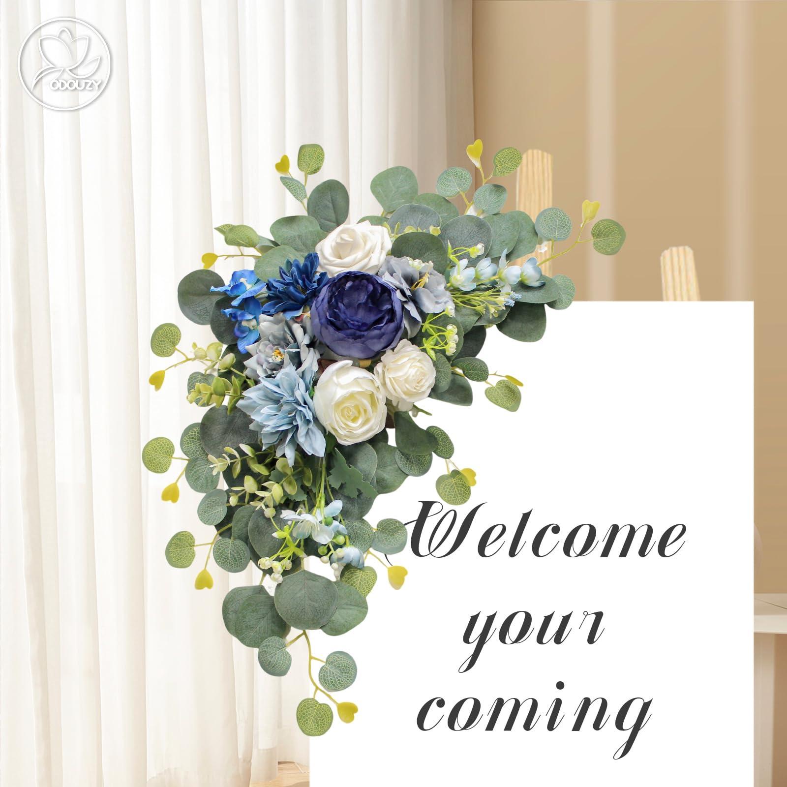 Odouzy Artificial Wedding Arch Flowers for Wedding Sign,Set of 2 for Wedding Welcome Ceremony Sign,Faux Floral Swags,Wedding, Banquet and Reception Backdrop Floral Decoration (Blue) - Image 4