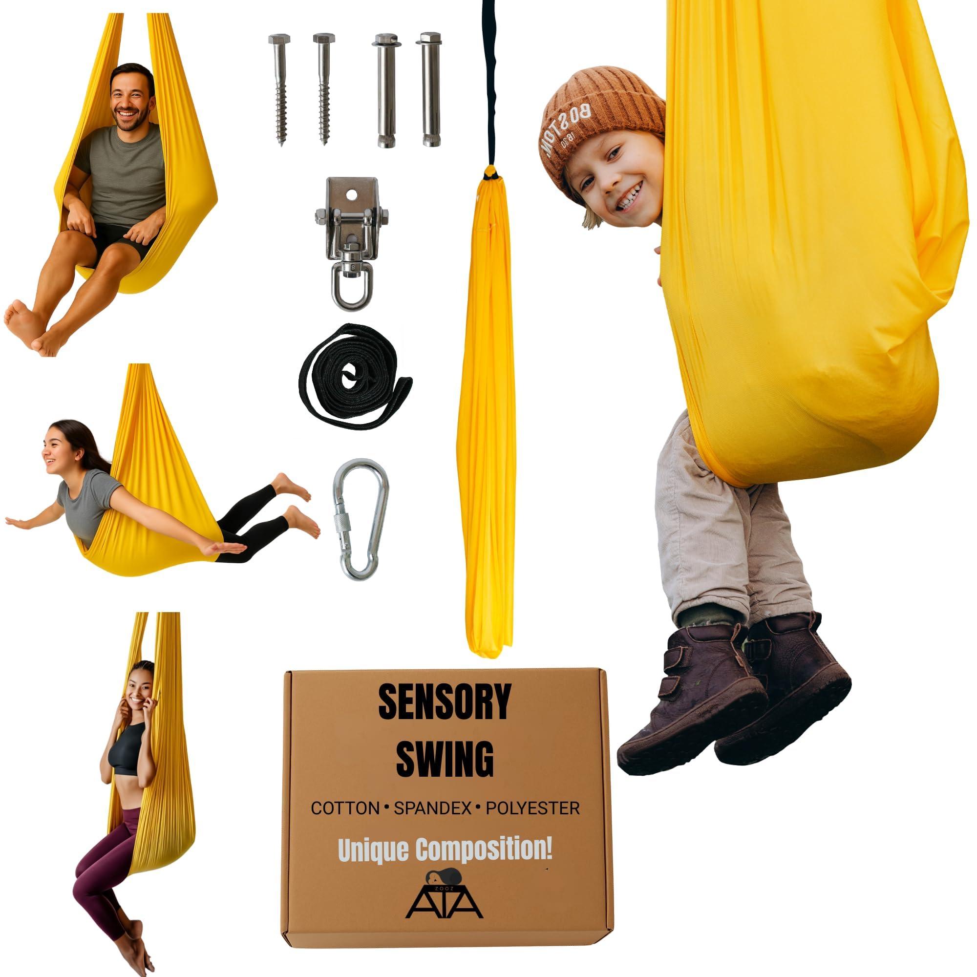 ATA zooz Sensory Swing Indoor & Outdoor - Cotton Spandex Polyester Unique Composition | Kid Swings - Kids Hammock | 59"x59" | Therapy Pod for Kid and Adult Holds Up to 300lbs | Kids Swing