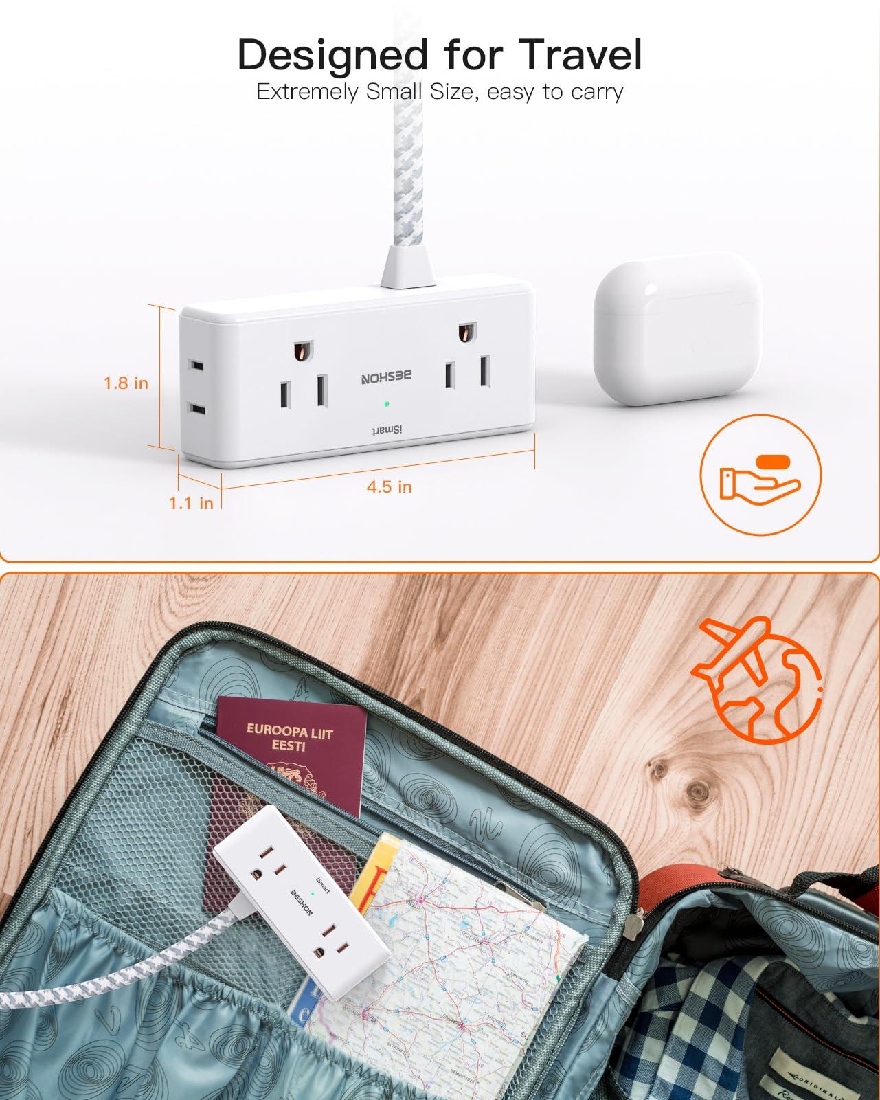Flat Extension Cord 6 feet, Flat Plug Power Strip, 4 Widely Outlets with 3 USB Ports (2 USB C), 3 Side Outlet Extender with Extension Cord with Multiple Outlets for Home, Office, Dorm Room Essentials - Image 5