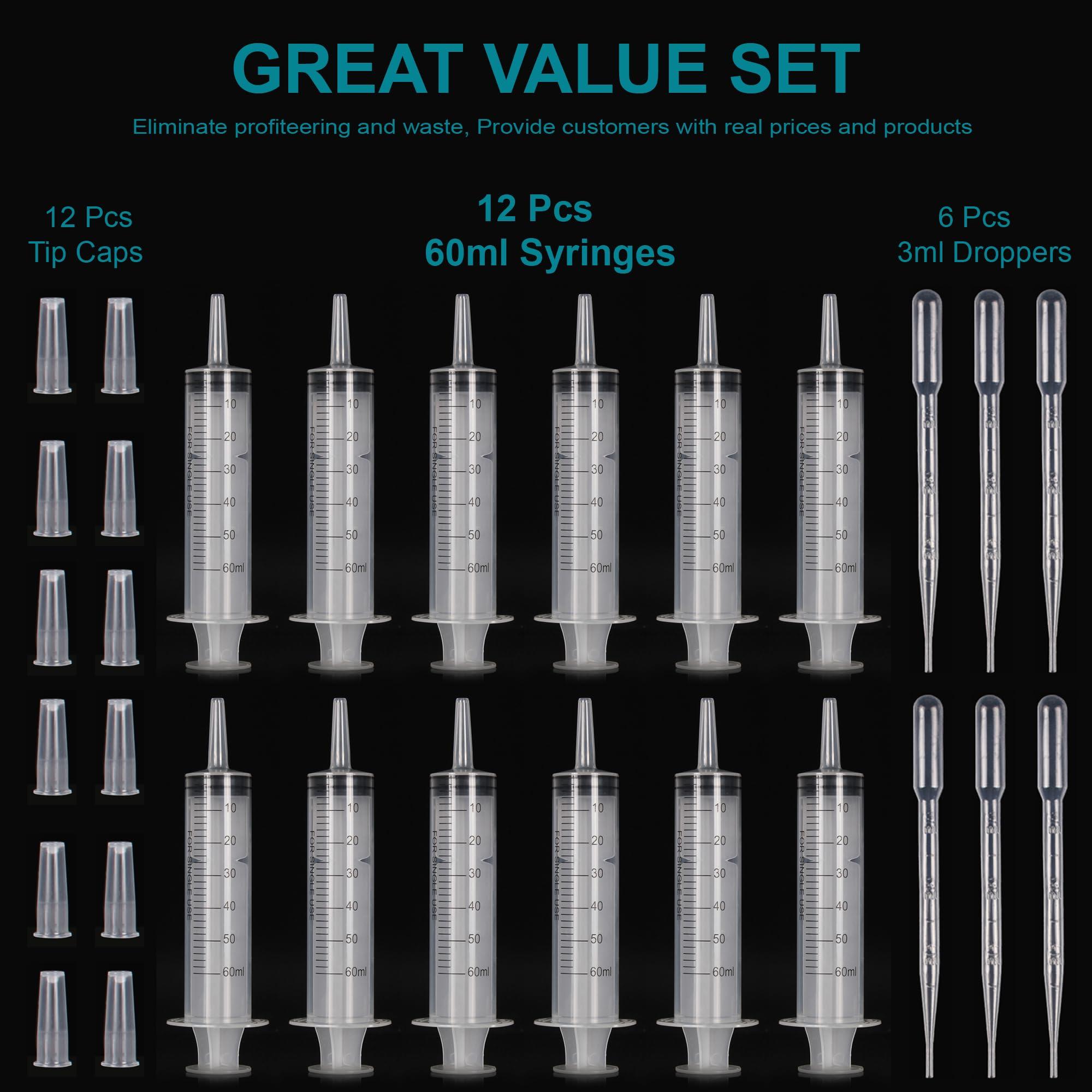 12Pack 60ml Syringe for Liquid - Large Plastic Syringes Without Needle for Jello Food Thick Liquids and Irrigation Water, Lip Gloss Filling, Feeding Dogs Meds, Measuring ( 12 Pack 60 ml / cc ) - Image 2