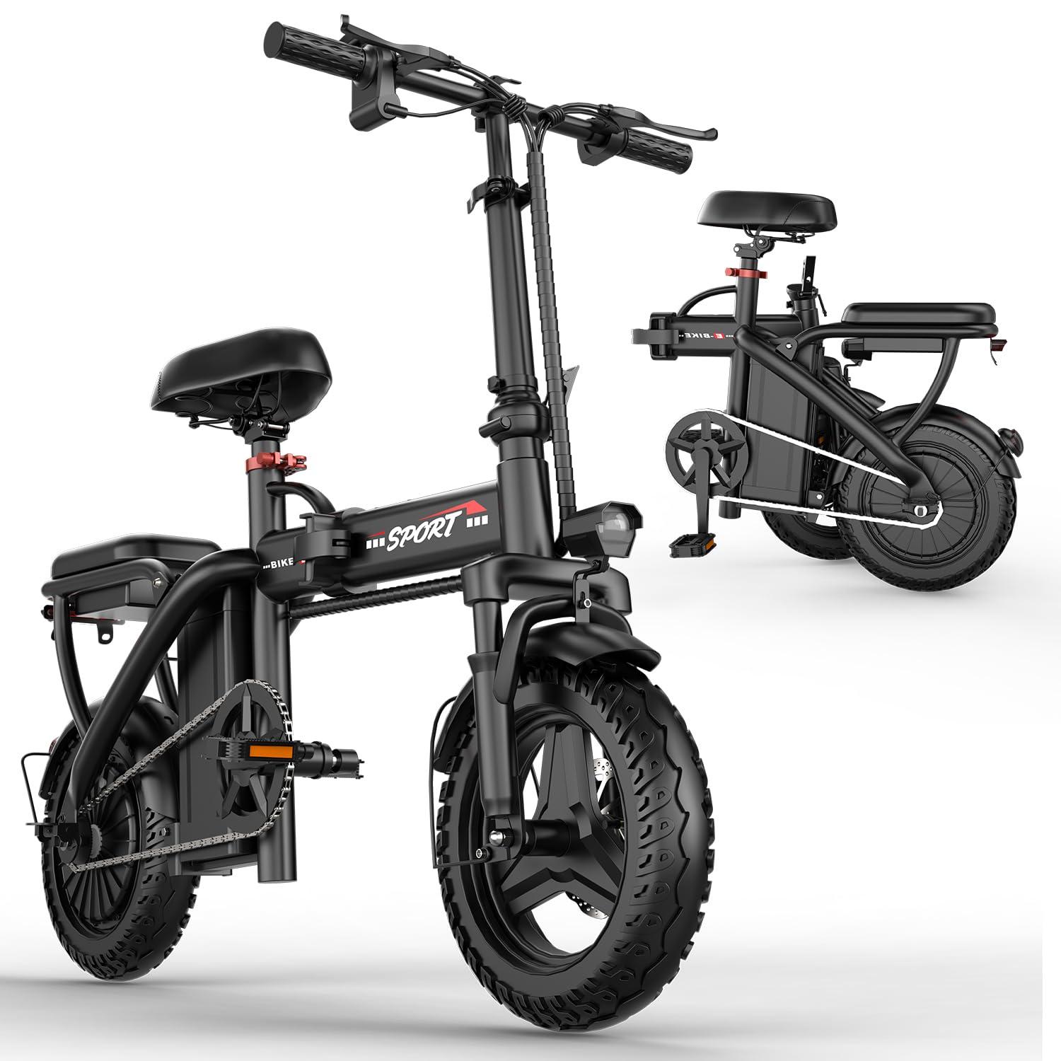 Misodo 500W Electric Bike for Adults, 48V 10/13/15AH Removable Battery, 20/25MPH & 25/30 Miles, 14" Folding Commuter E Bike with 3 Modes, Shock Absorption
