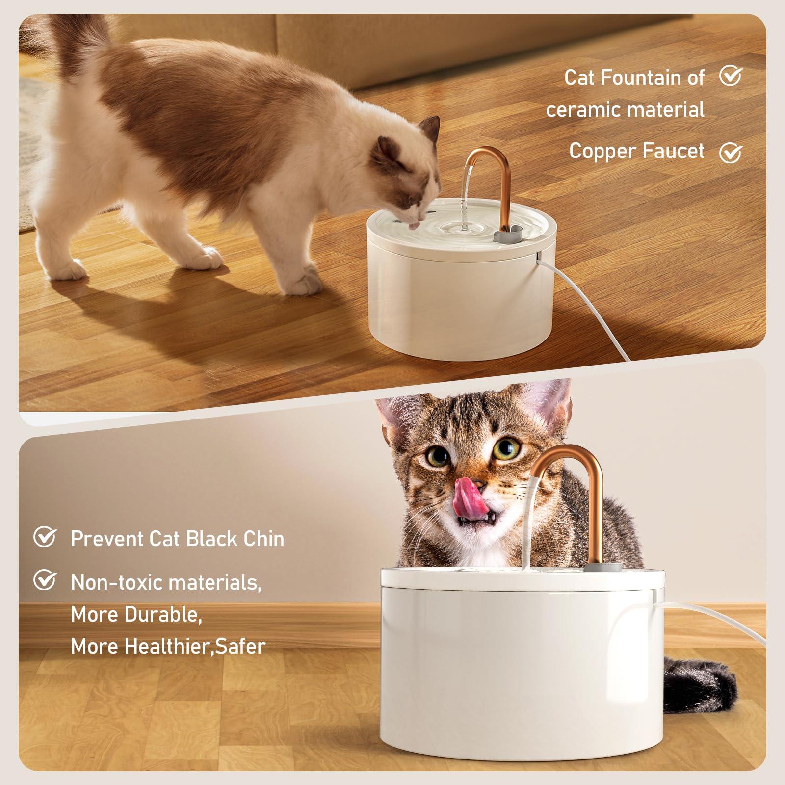 DOOOB Ceramic Cat Water Fountain, 2.1L/71oz Ceramic Cat Fountain, Automatic Ceramic Water Fountain for Cats, Pet Water Fountain with Ultra-Quiet Pump and 3 Filters & 3 Sponges (White) - Image 4