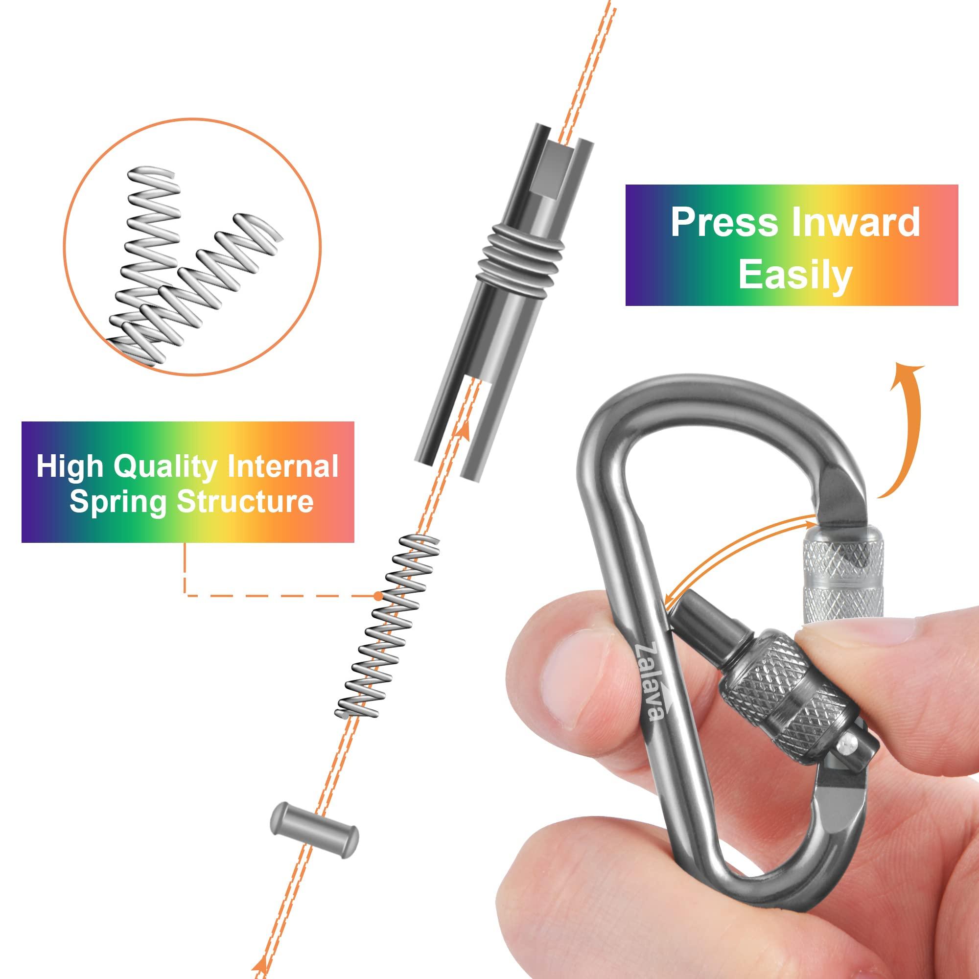 Zalava 6pcs 2”D-Clip Durable Locking Carabiner Keychain Clip with Hook - Image 2