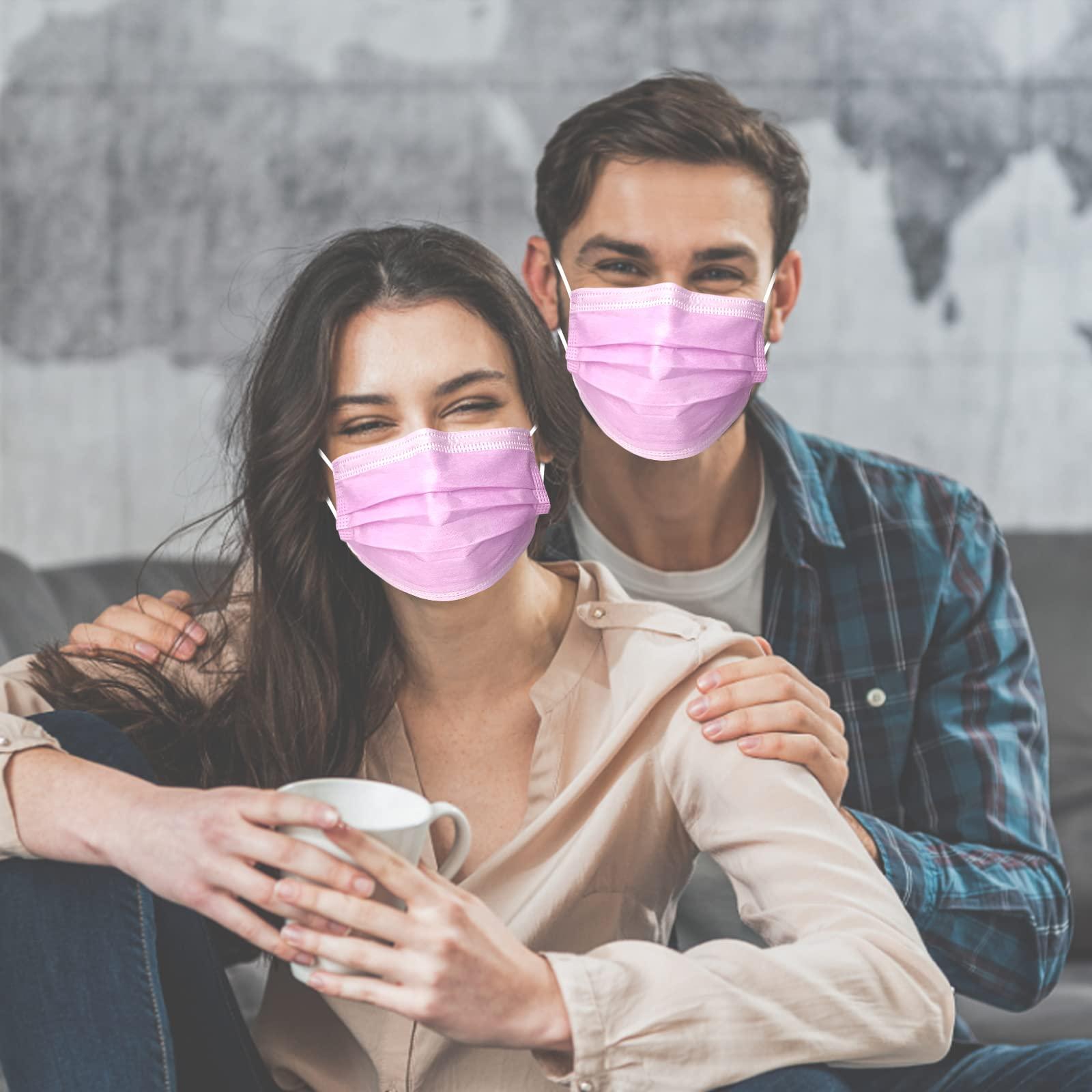 DC-BEAUTIFUL 100 Pcs Pink Disposable 3 Ply Earloop Face Masks,Fit for Adults - Image 4