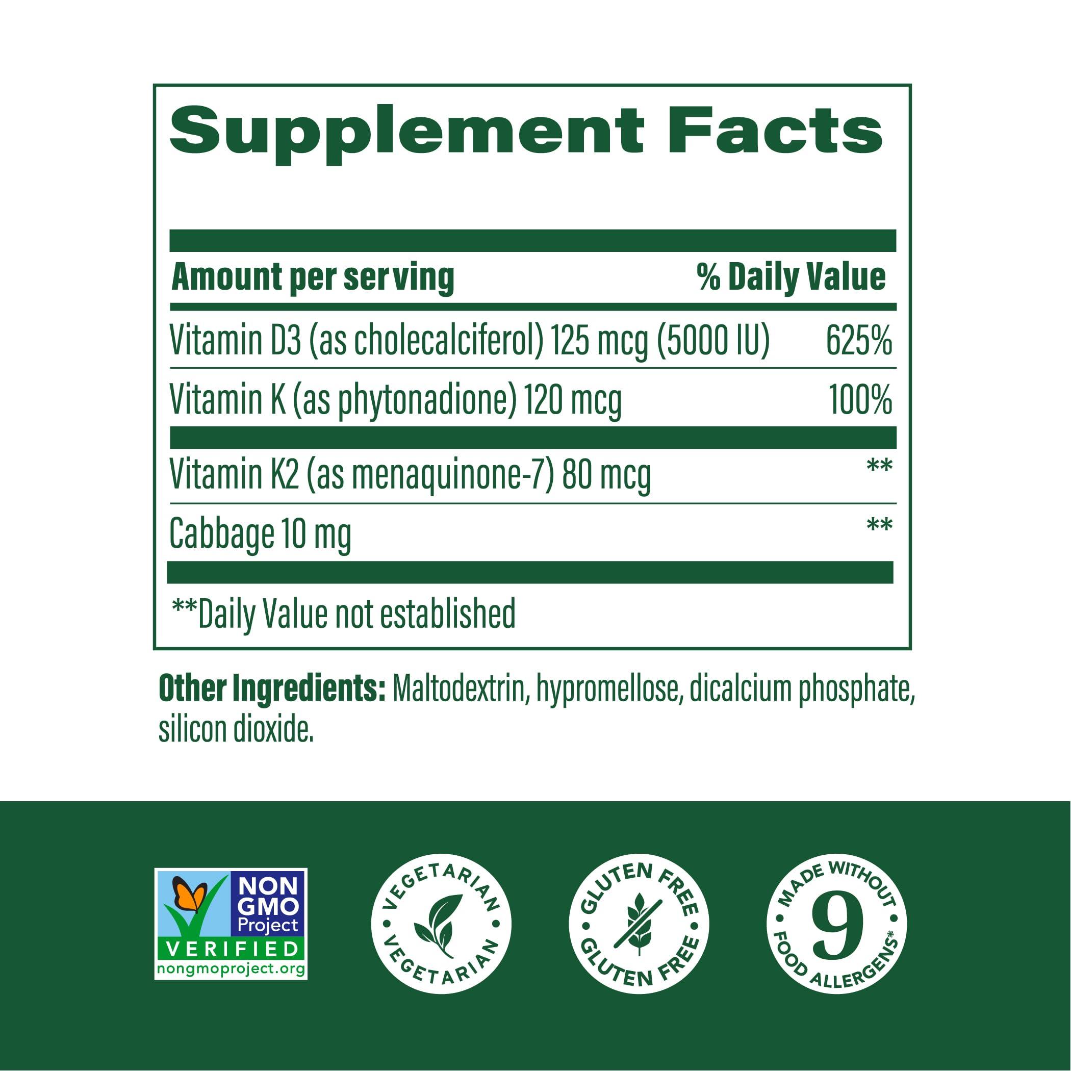 MegaFood Vitamin D3 5000 IU (125 mcg) - Vegetarian Supplements with Vitamin D3 K2 - Supports Bones, Teeth, Muscles & Immune Health - Certified Non-GMO - 120 Mini Capsules, 120 Servings - Image 3