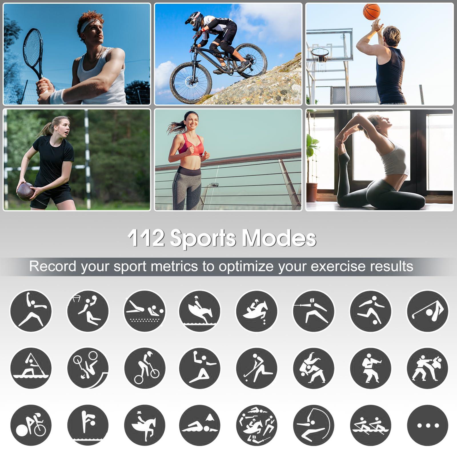 Smart Watch for Men Women Bluetooth Call, 1.85" HD Touch Screen Fitness Watch with Sleep Heart Rate Monitor, 112+ Sports Modes, IP68 Waterproof Activity Trackers for Android iOS, Black - Image 3
