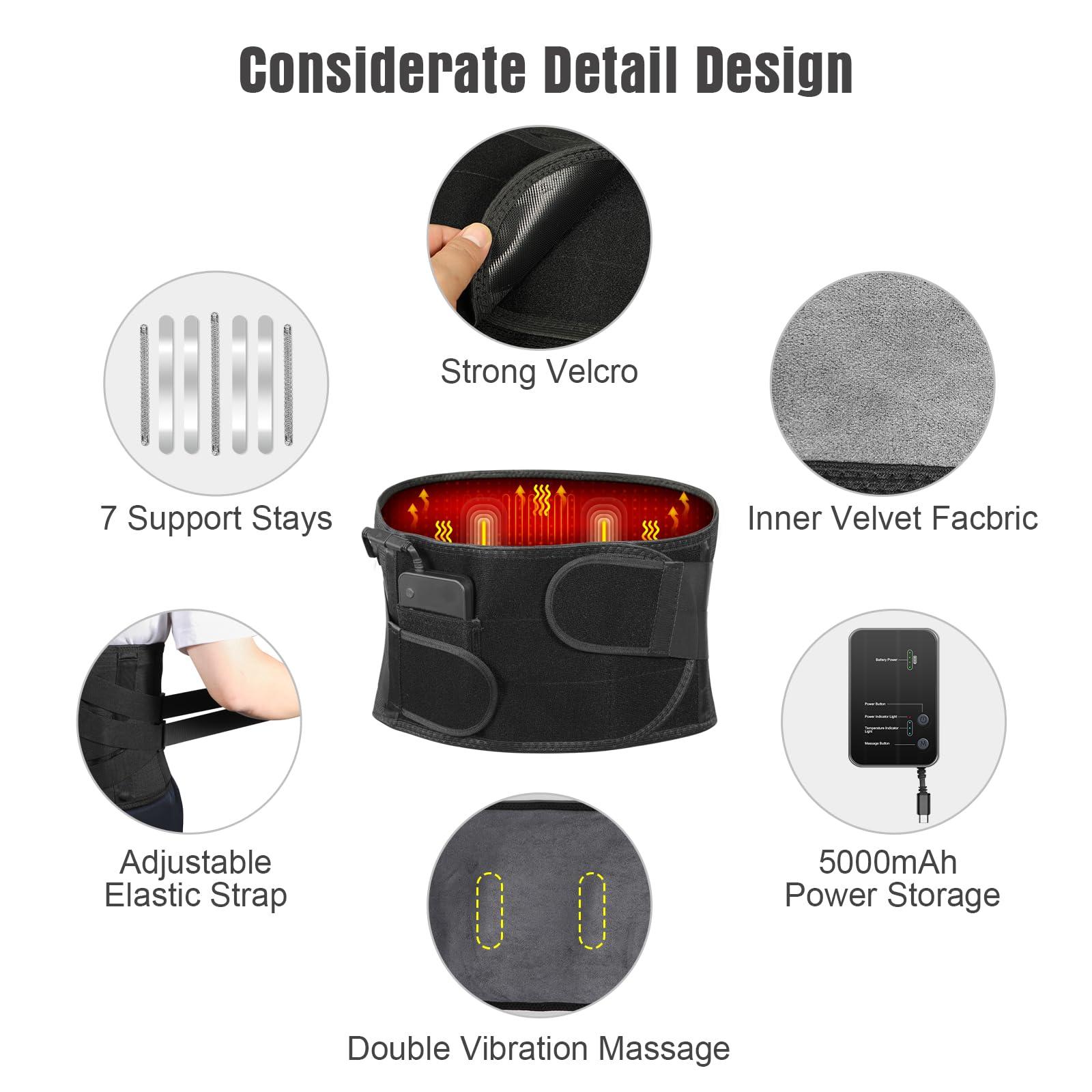 Oramuon Heated Back Brace with Massage, Rechargeable Heating Pad for Back Pain Relief, Adjustable Back Support Belt with Heat Therapy and Vibration Massager for Men and Women, XL - Image 6