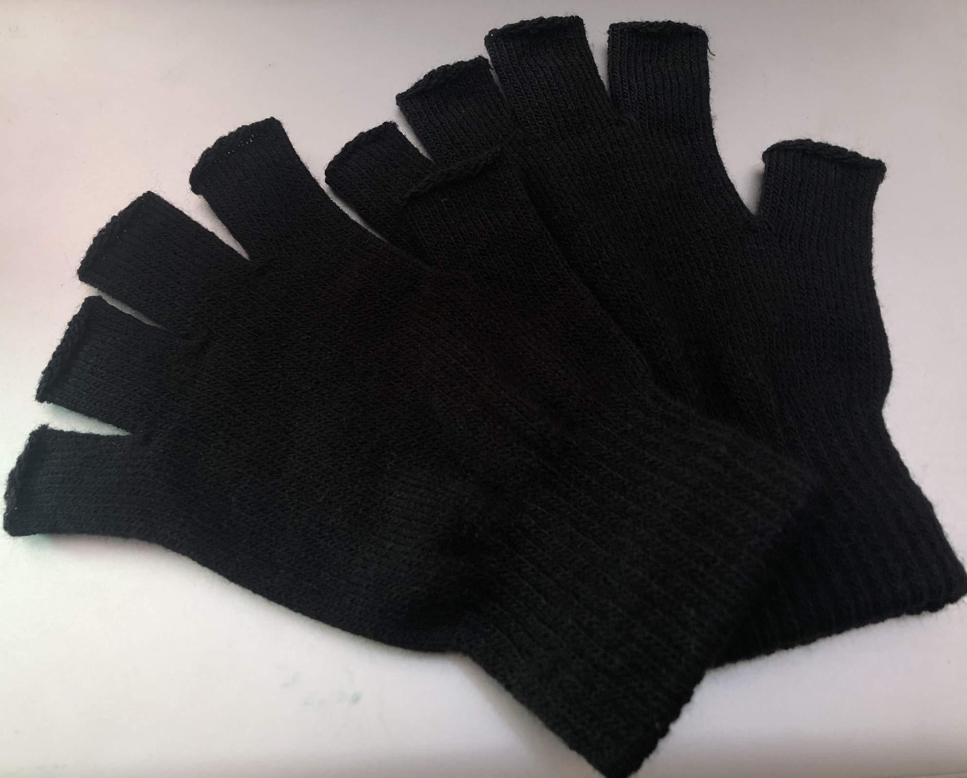 2 Pair Half Finger Gloves Winter Knit Touchscreen Warm Stretchy Mittens Fingerless Gloves in Common Size for Men and Women,black - Image 8