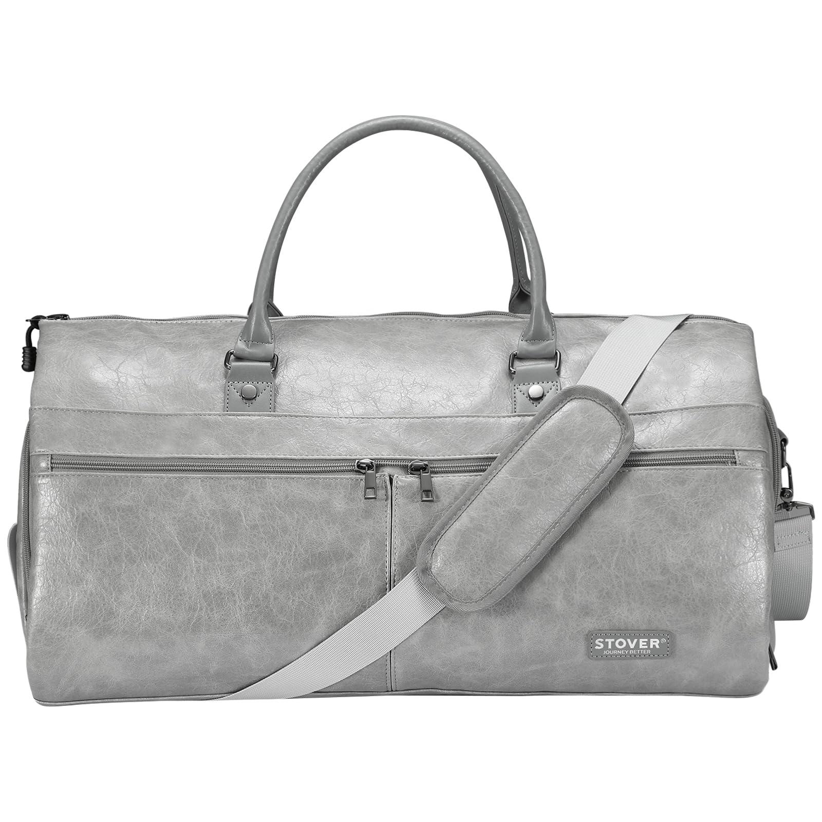 STOVER Garment Travel Duffle Bag, Large 2-in-1 Convertible Carry-on Luggage for Men & Women- Hanging Suits, Dresses & Clothes + Shoe Compartment- Weekender Tote Combo Duffel (Grey Leatherette) - Image 8