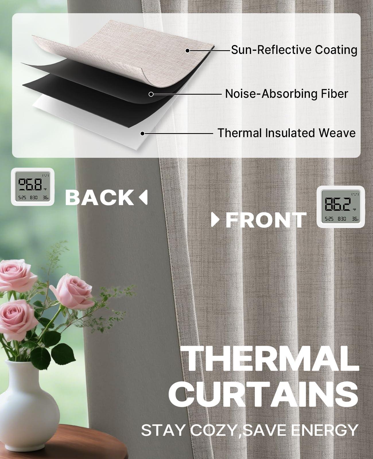 Gleantdeco 96 Inch Long Natural Linen Pinch Pleated 100% Blackout Curtains & Drapes,Bedroom/Livingroom Farmhouse Curtains 2 Panel Sets,Room Darkening Thermal Insulated Window Curtain - Image 3